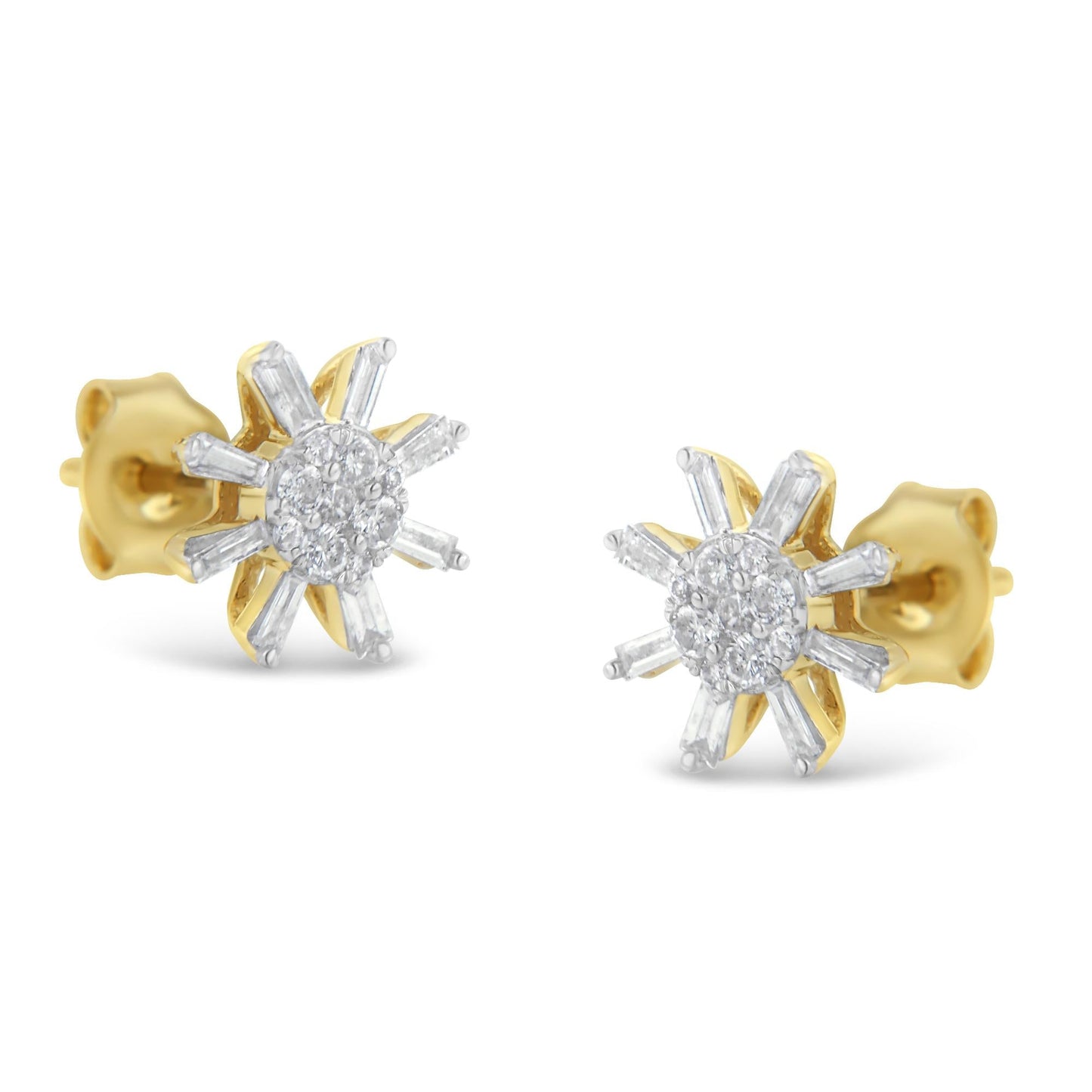 10k Yellow Gold Round and Baguette Diamond Stud Earring (0.50 cttw, H-I Color, I2-I3 Clarity)-3
