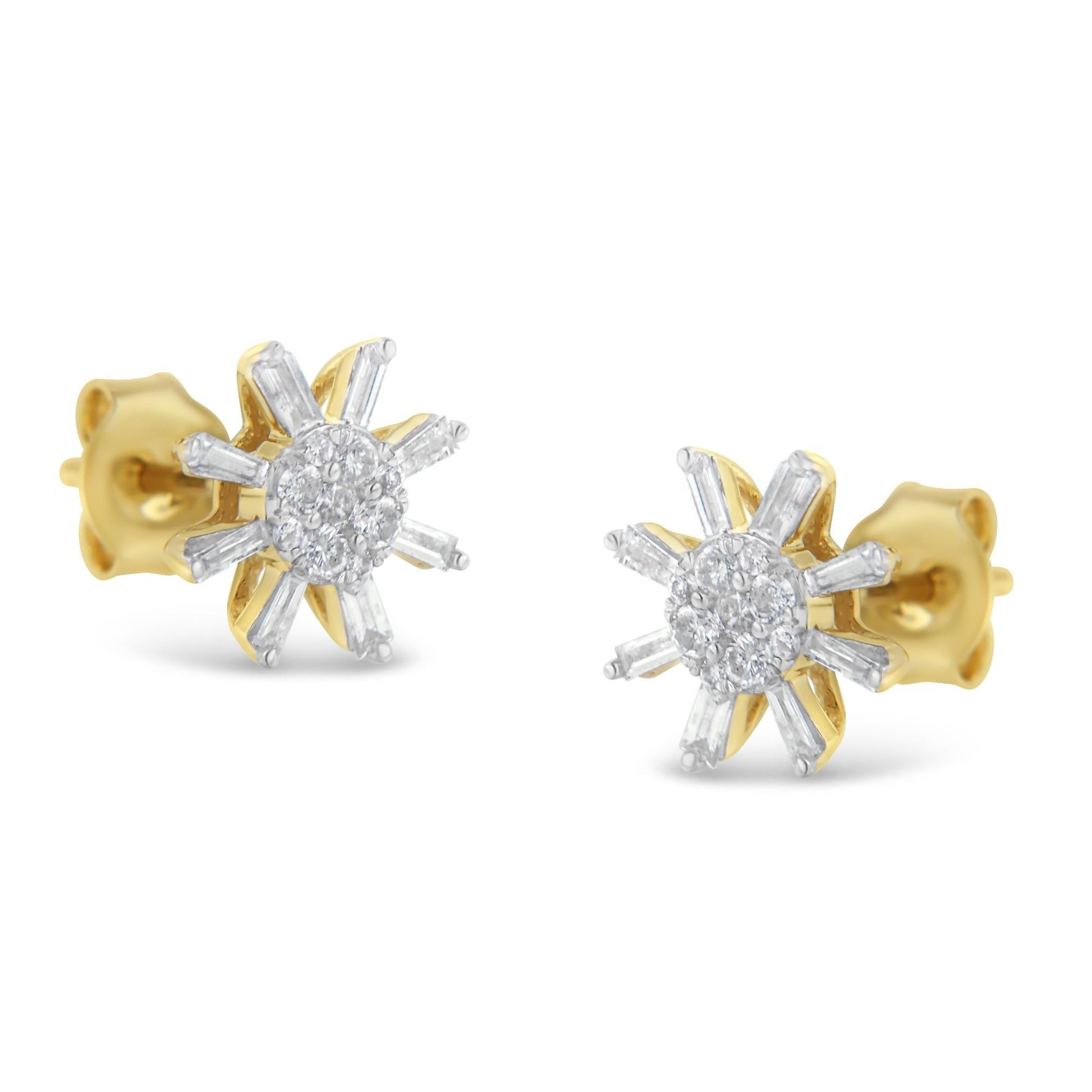 10k Yellow Gold Round and Baguette Diamond Stud Earring (0.50 cttw, H-I Color, I2-I3 Clarity)-3