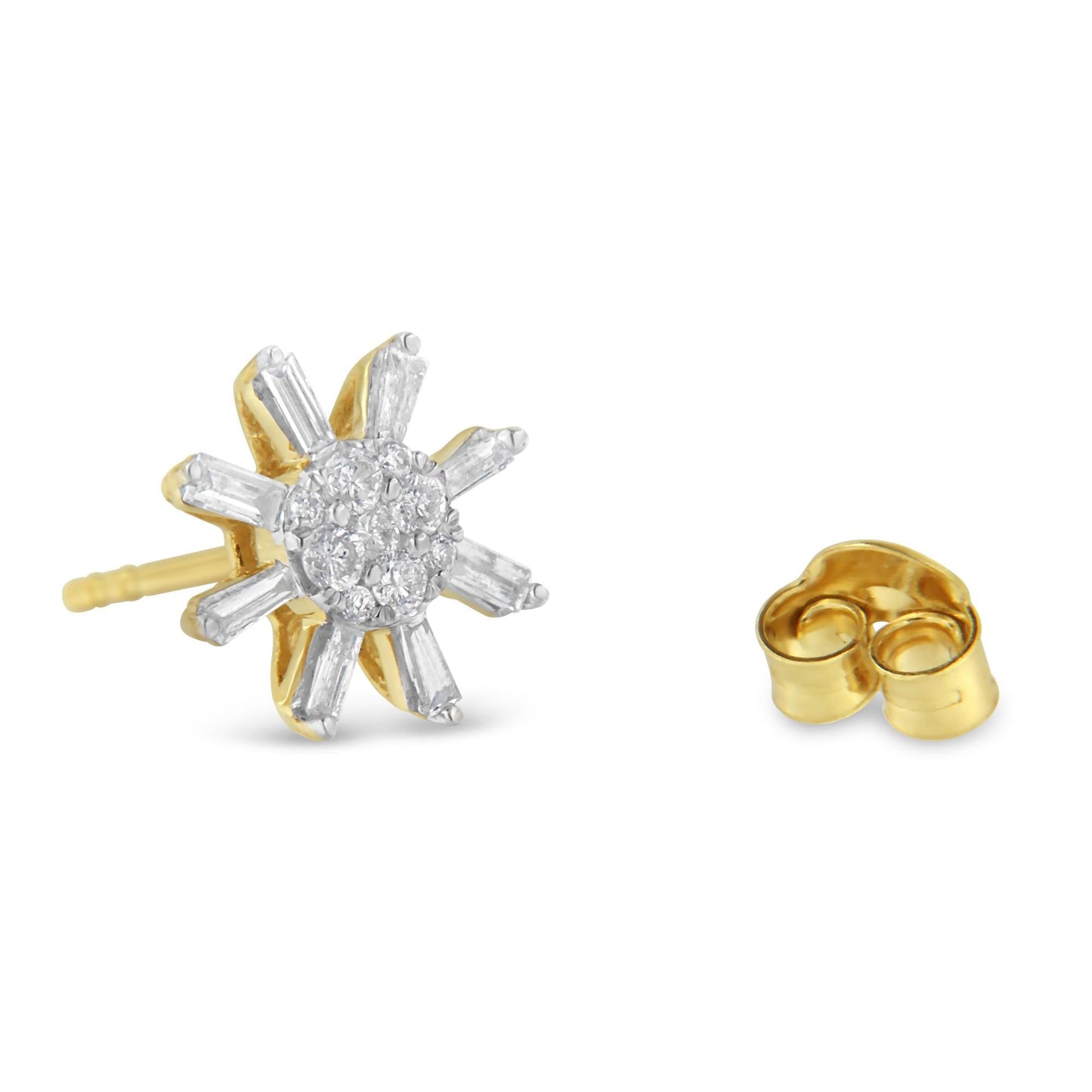 10k Yellow Gold Round and Baguette Diamond Stud Earring (0.50 cttw, H-I Color, I2-I3 Clarity)-4