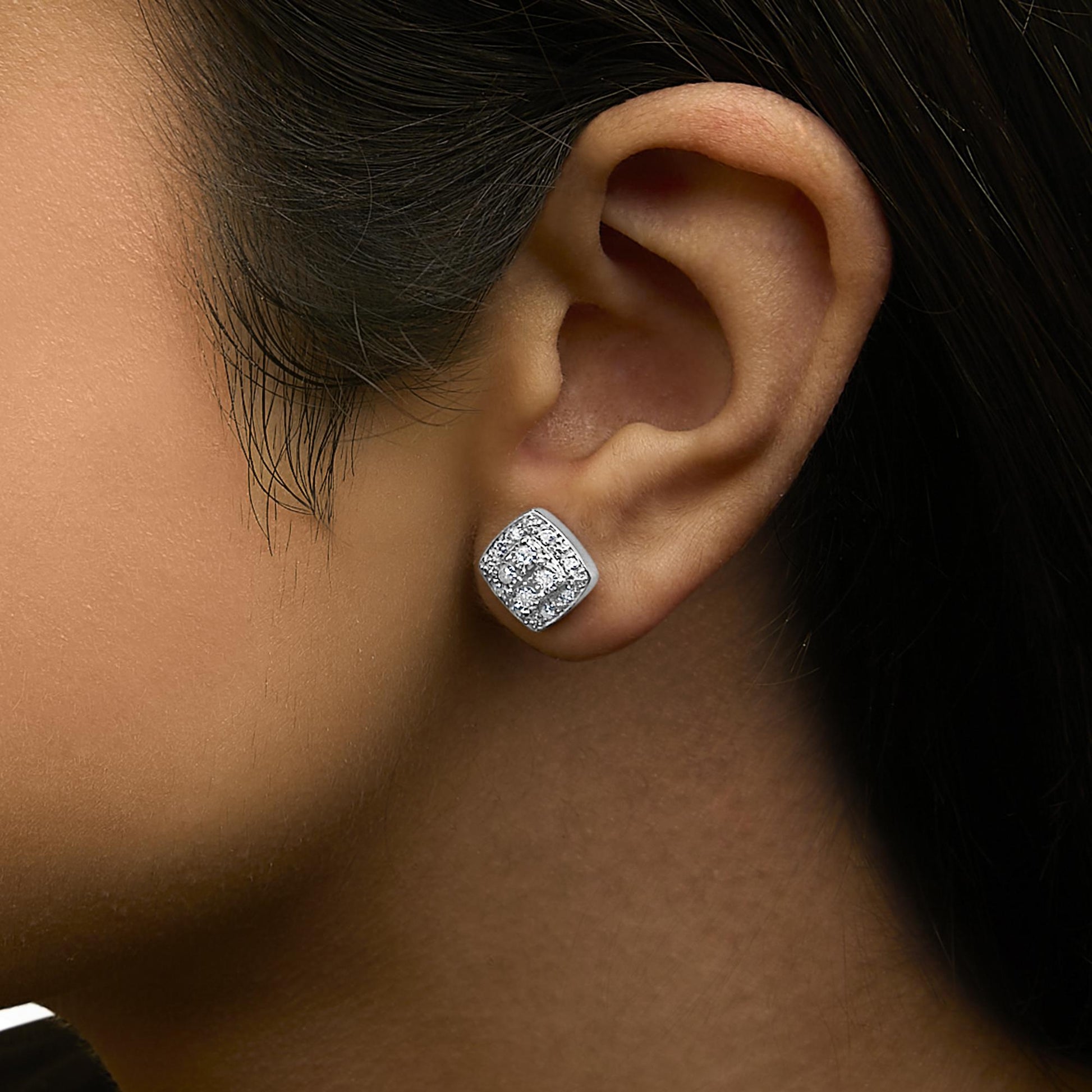 .925 Sterling Silver 1/4 cttw Round Cut Diamond Square Shape Milgrain Stud Earrings (I-J Color, I3 Clarity)-2