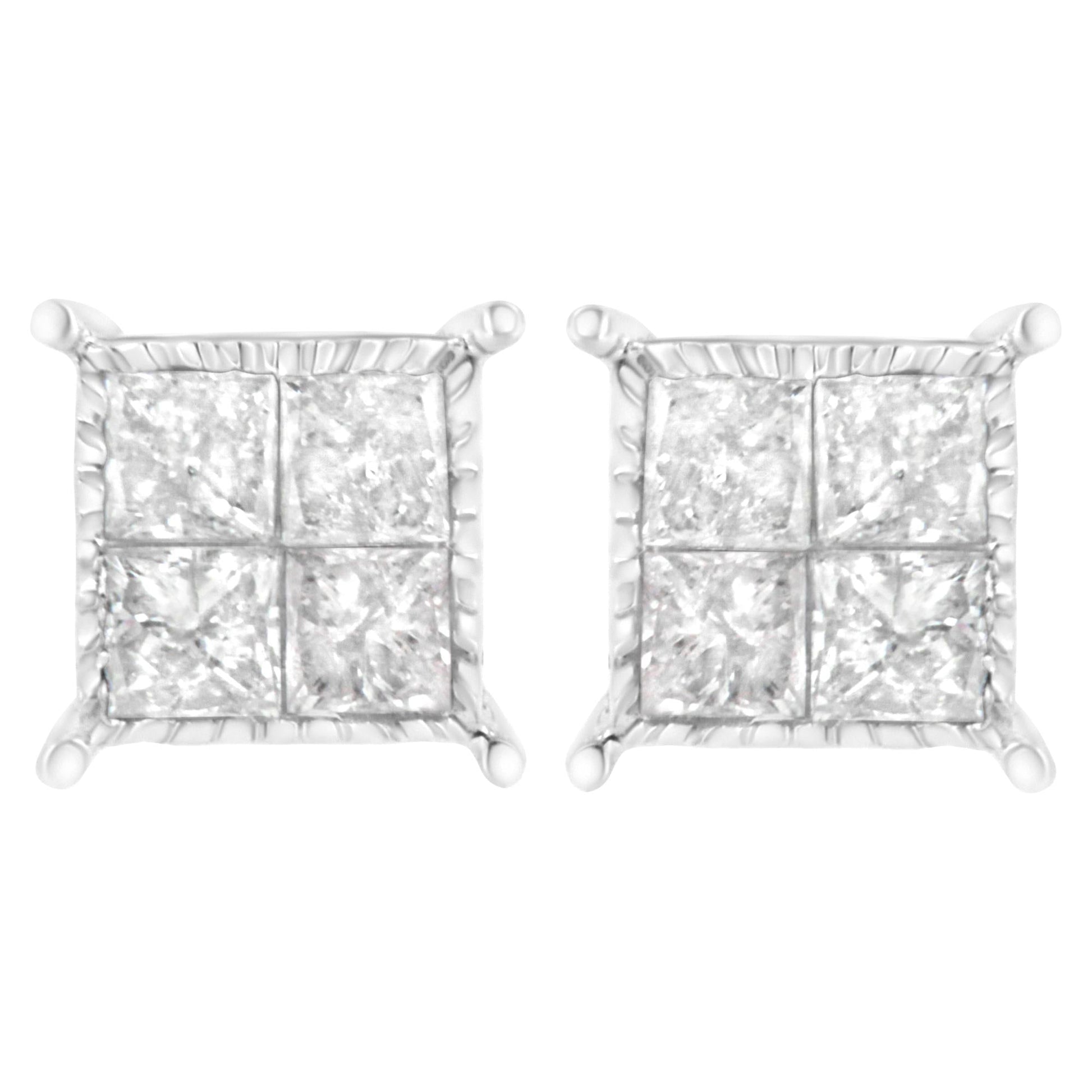 Sterling Silver 3/4 cttw Composite Diamond Stud Earrings (I-J, I2-I3)-0
