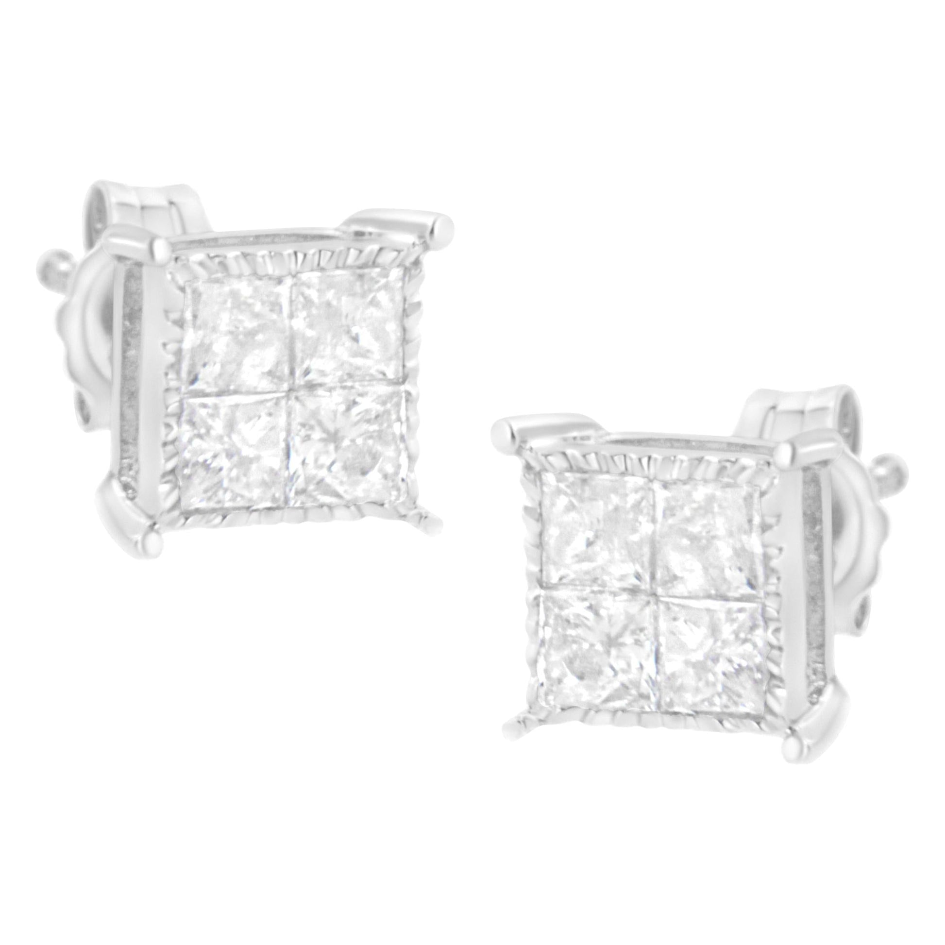 Sterling Silver 3/4 cttw Composite Diamond Stud Earrings (I-J, I2-I3)-3