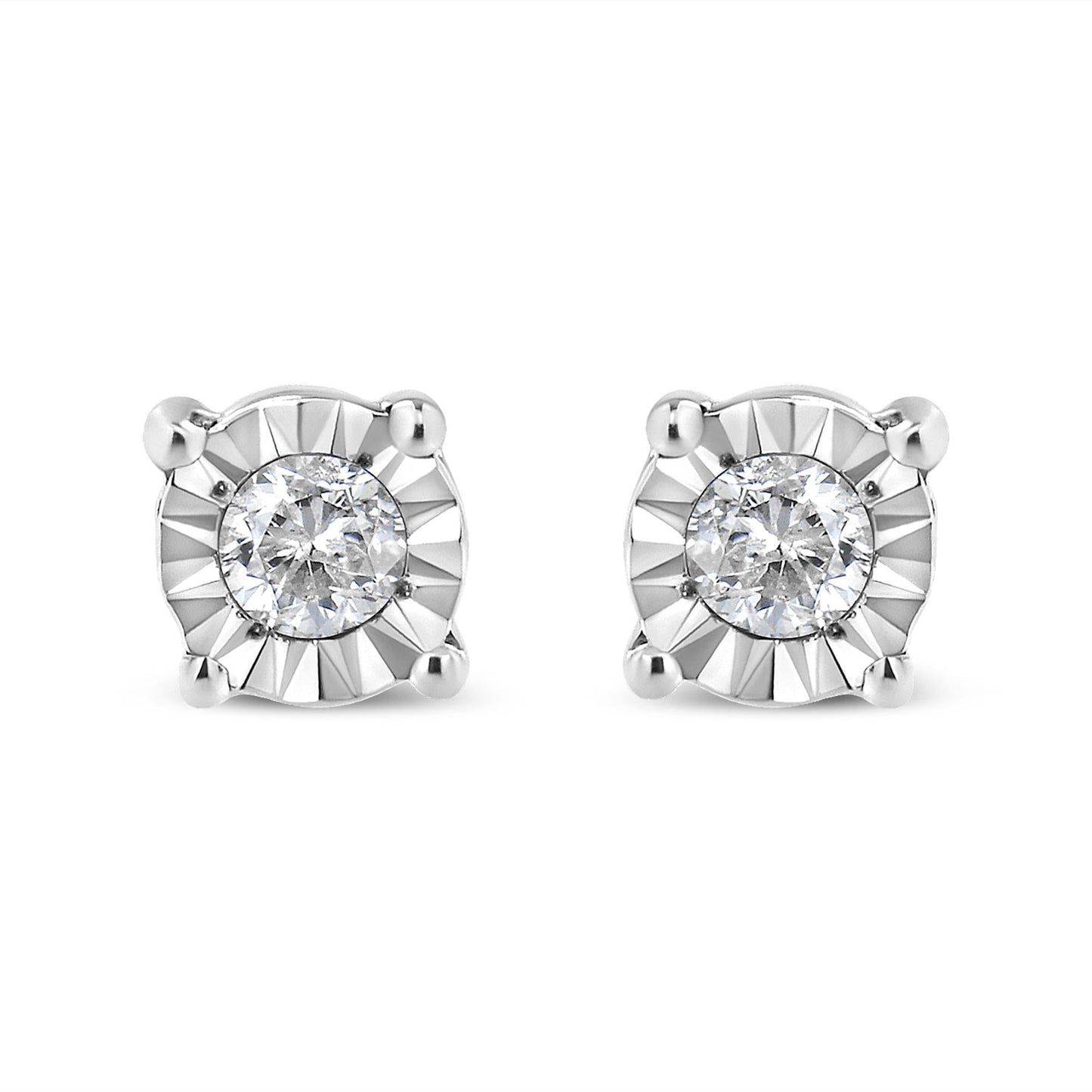 .925 Sterling Silver 1/10 Cttw Round Brilliant-Cut Diamond Miracle-Set Stud Earrings-0