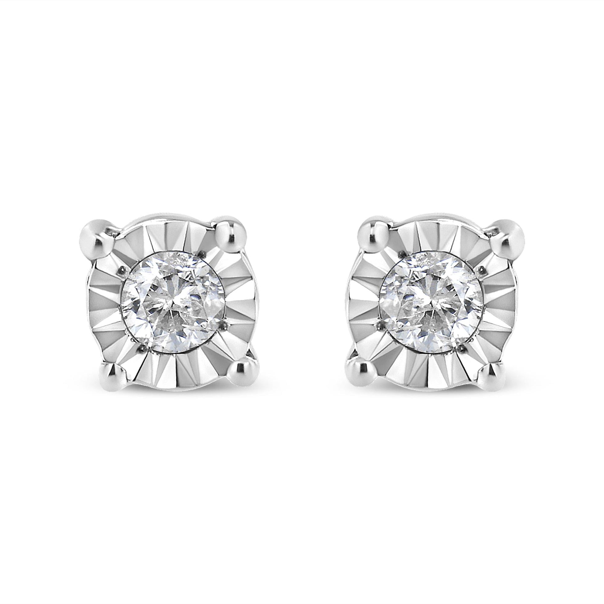 .925 Sterling Silver 1/10 Cttw Round Brilliant-Cut Diamond Miracle-Set Stud Earrings-0