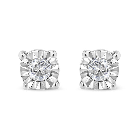.925 Sterling Silver 1/10 Cttw Round Brilliant-Cut Diamond Miracle-Set Stud Earrings-0