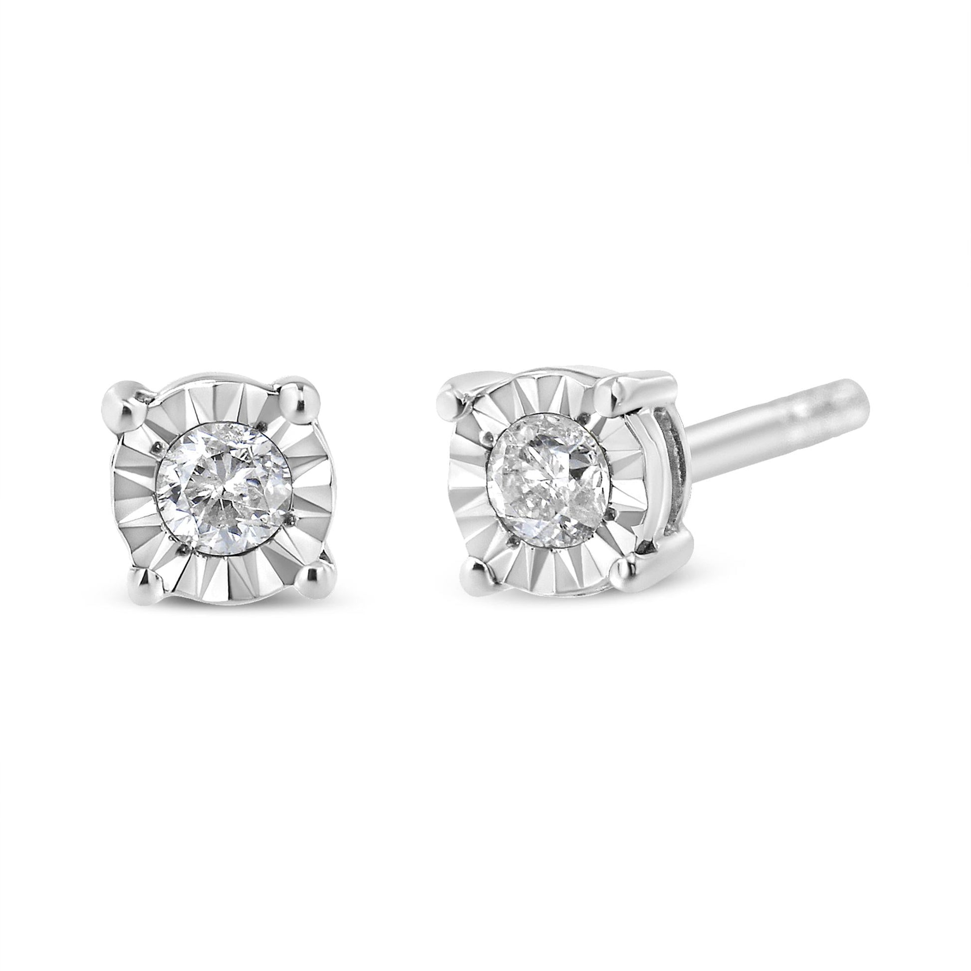 .925 Sterling Silver 1/10 Cttw Round Brilliant-Cut Diamond Miracle-Set Stud Earrings-3