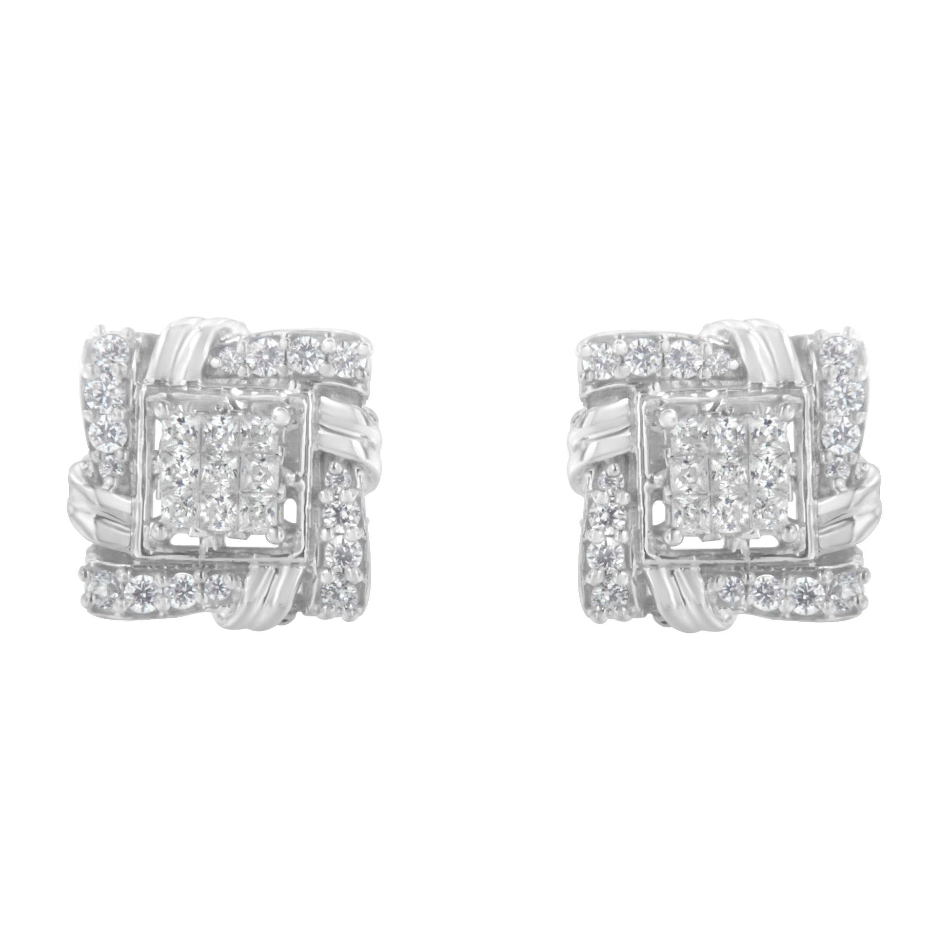 .925 Sterling Silver 1/2 Cttw Round-Cut Diamond Stud Earrings (I-J Color, I1-I2 Clarity)-3