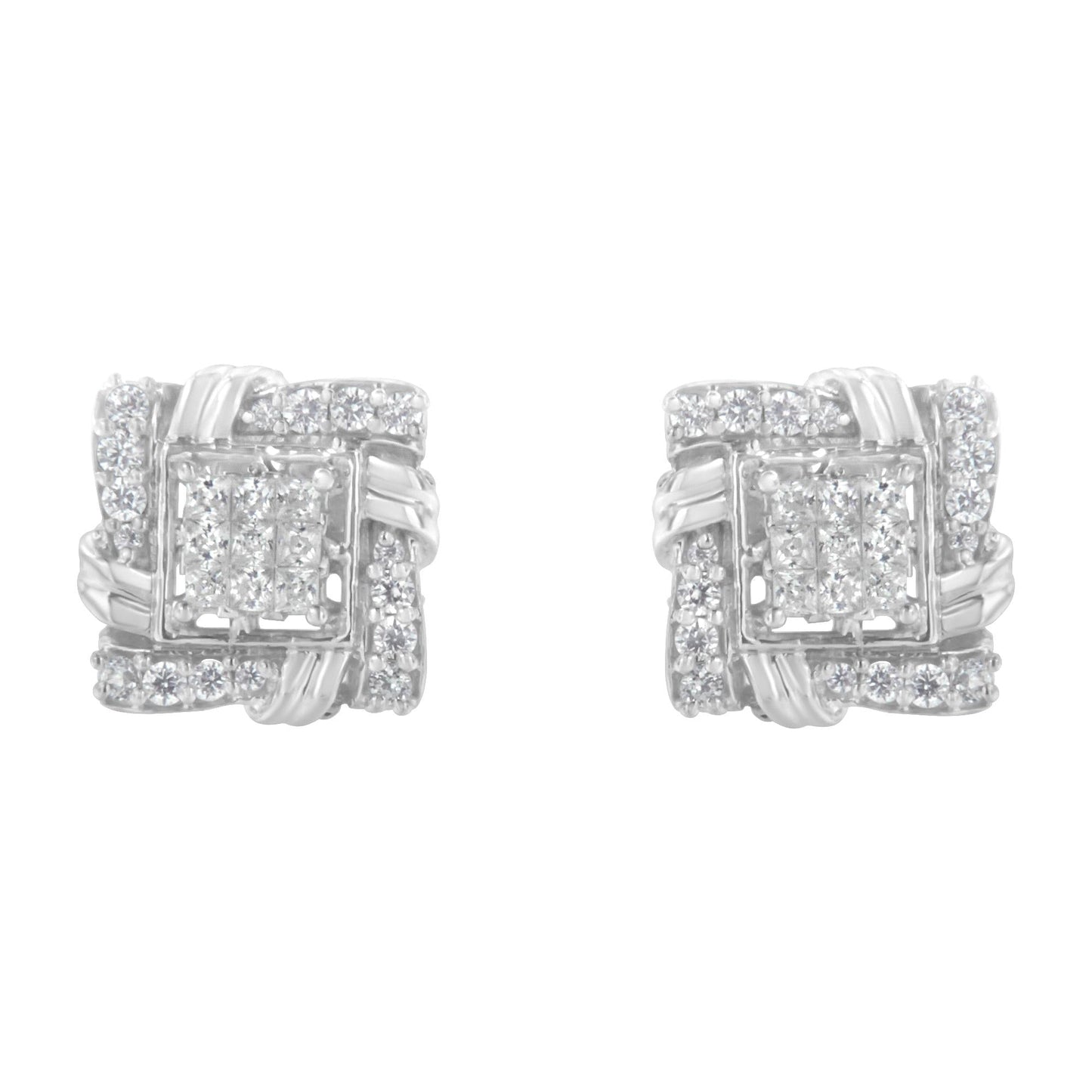 .925 Sterling Silver 1/2 Cttw Round-Cut Diamond Stud Earrings (I-J Color, I1-I2 Clarity)-3