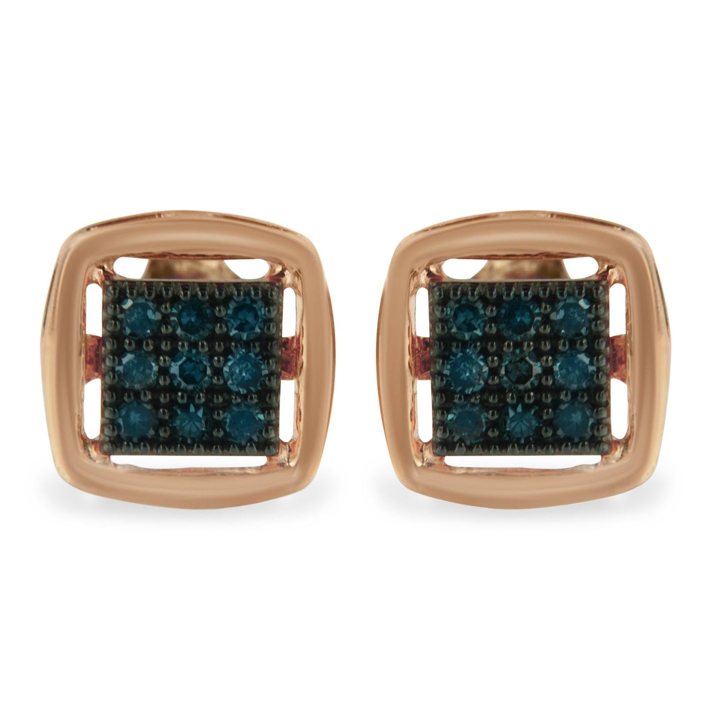 Rose Plated Sterling Silver Rose Cut Treated Diamond Stud Earring (0.25 cttw, Blue Color, I2-I3 Clarity)-0