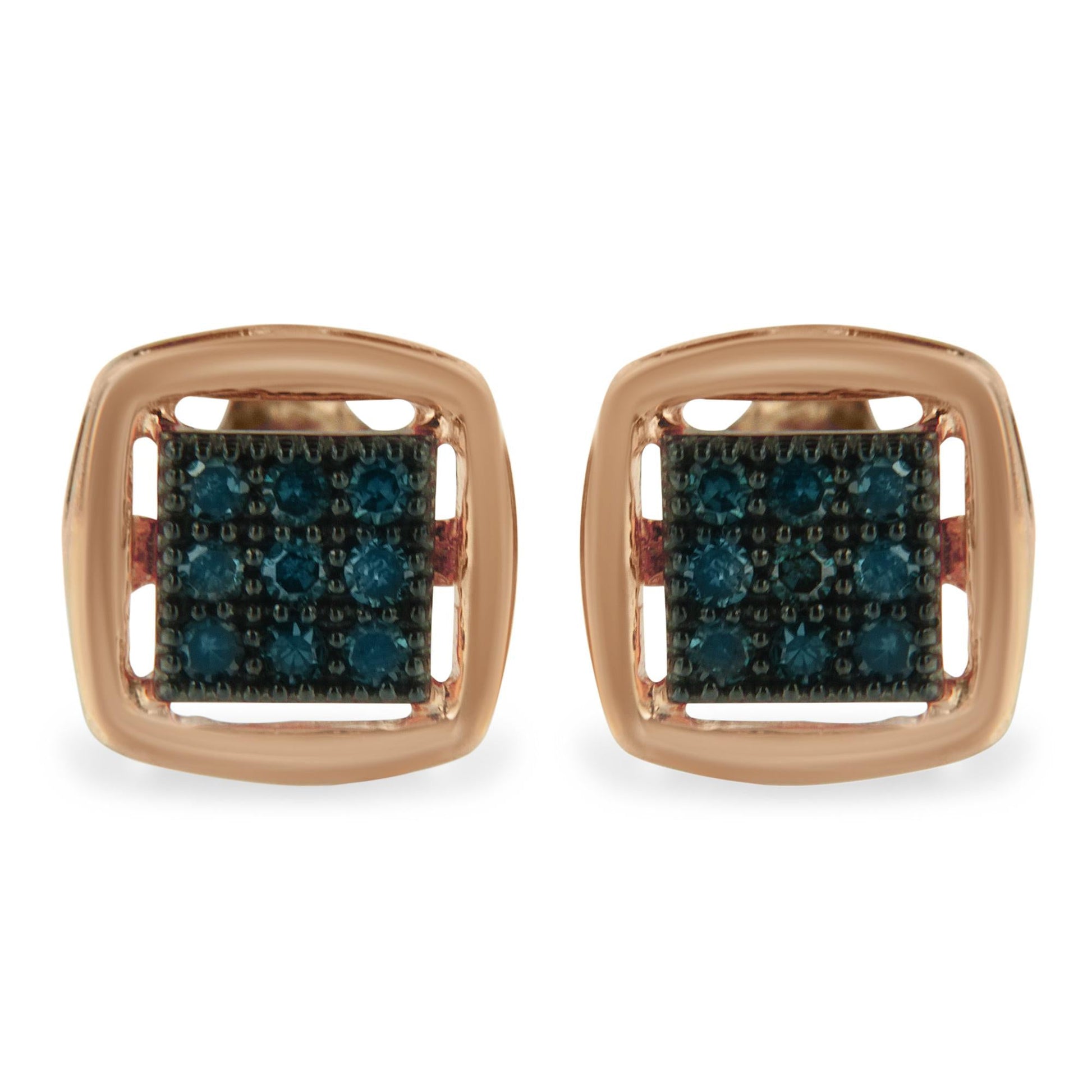 Rose Plated Sterling Silver Rose Cut Treated Diamond Stud Earring (0.25 cttw, Blue Color, I2-I3 Clarity)-0