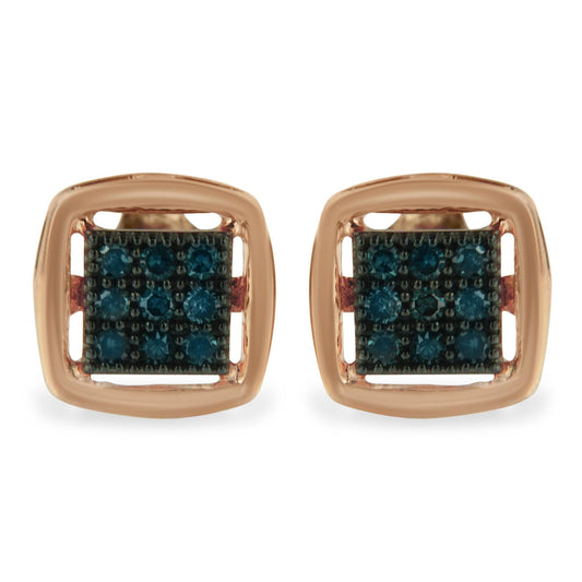 Rose Plated Sterling Silver Rose Cut Treated Diamond Stud Earring (0.25 cttw, Blue Color, I2-I3 Clarity)-0