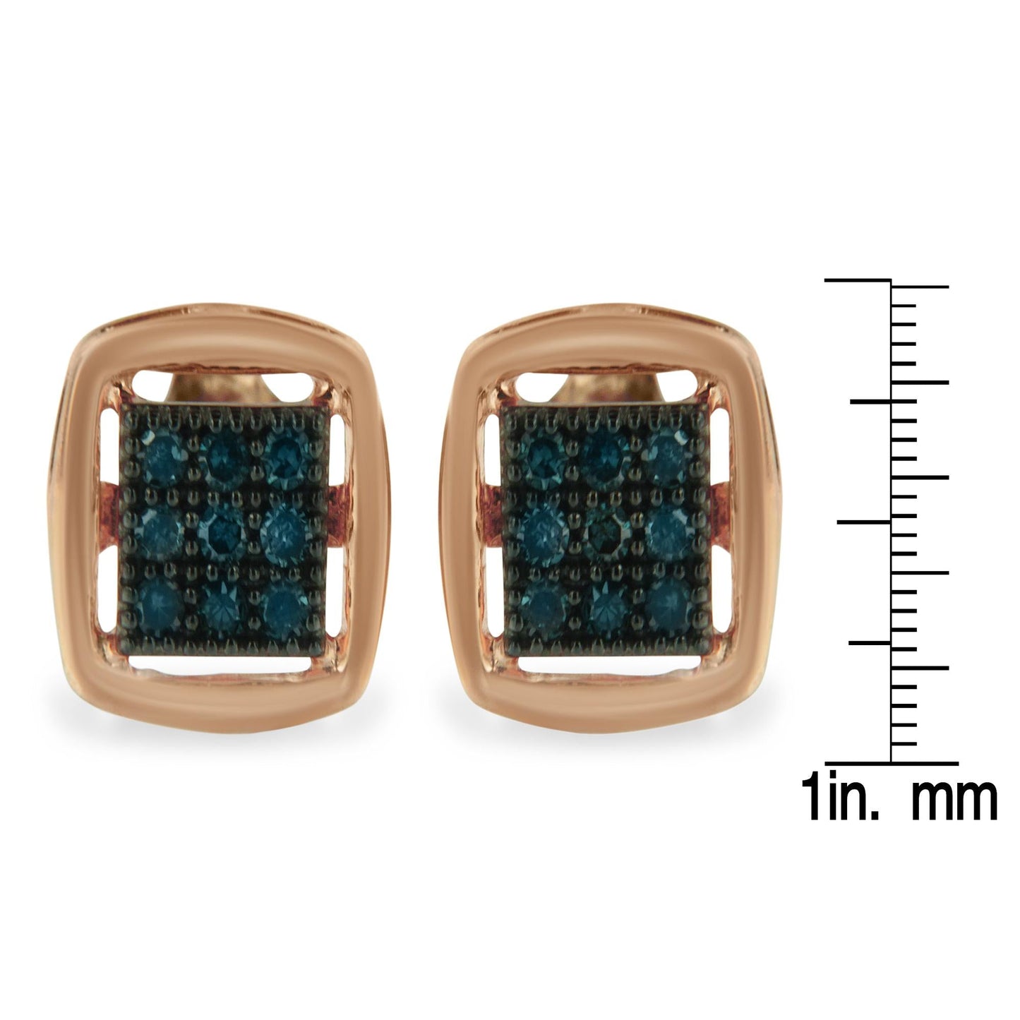 Rose Plated Sterling Silver Rose Cut Treated Diamond Stud Earring (0.25 cttw, Blue Color, I2-I3 Clarity)-4