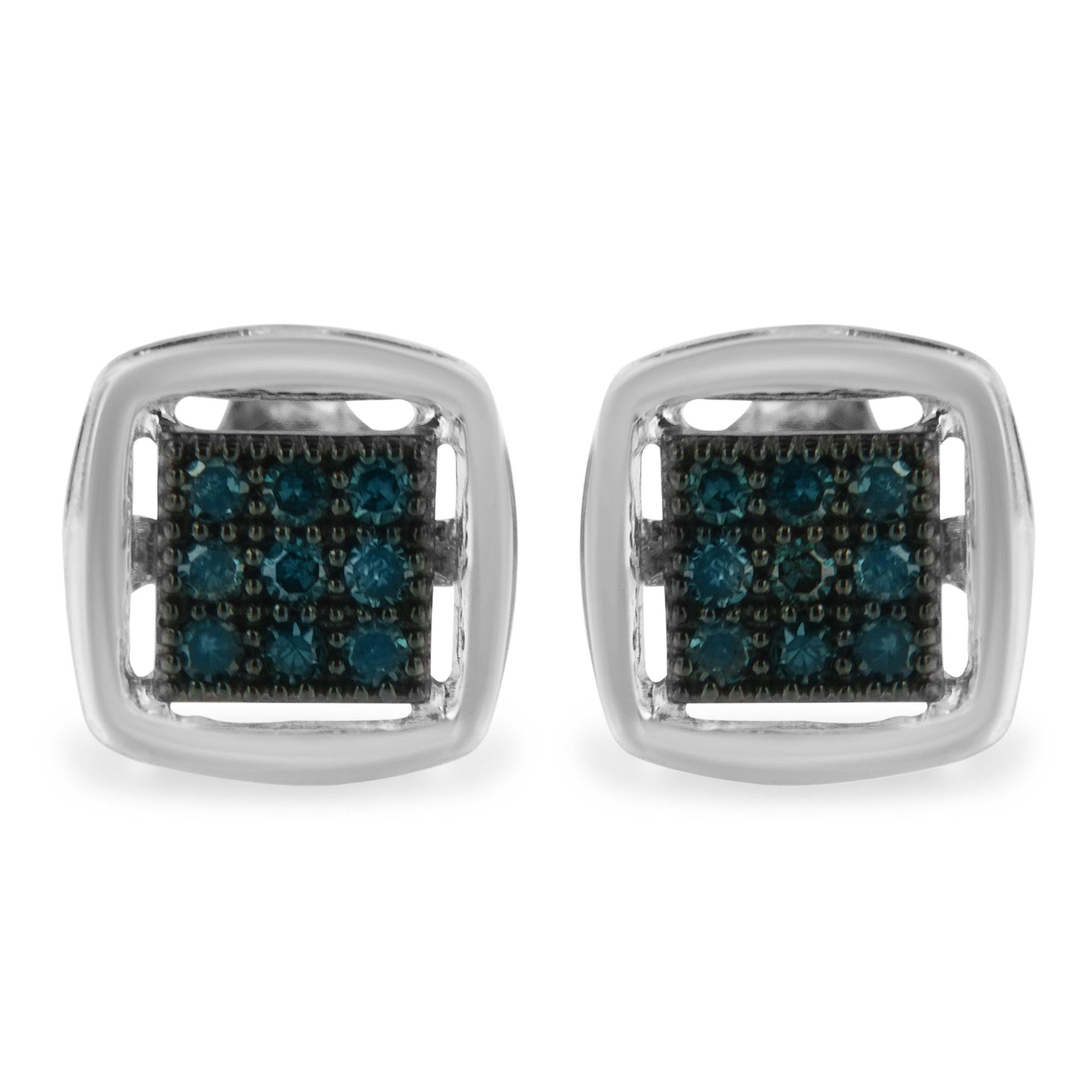 Sterling Silver Rose Cut Treated Blue Diamond Square Stud Earring (0.25 cttw, Blue Color, I2-I3 Clarity)-0