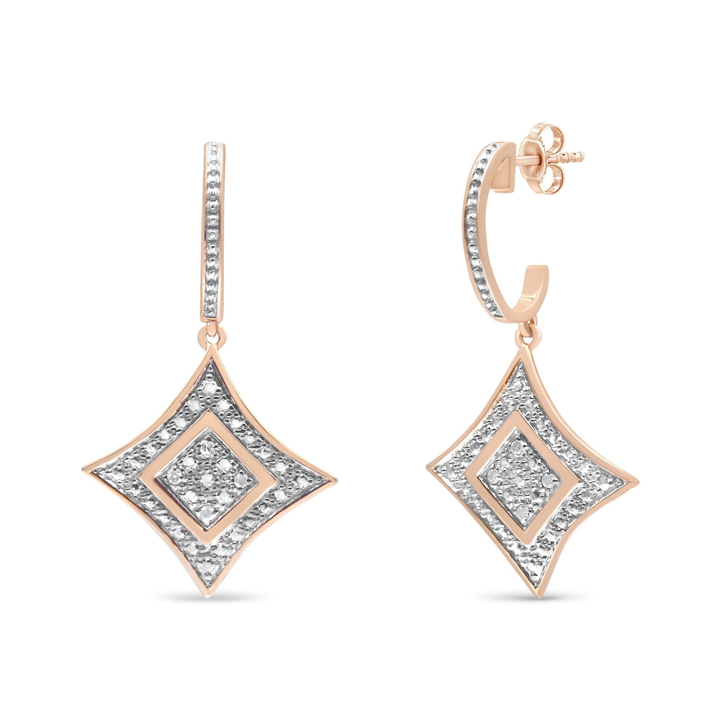10K Rose Gold Plated Sterling Silver Round Cut Diamond Cushion Dangle Earrings (0.04 cttw, H-I Color, I2-I3 Clarity)-0