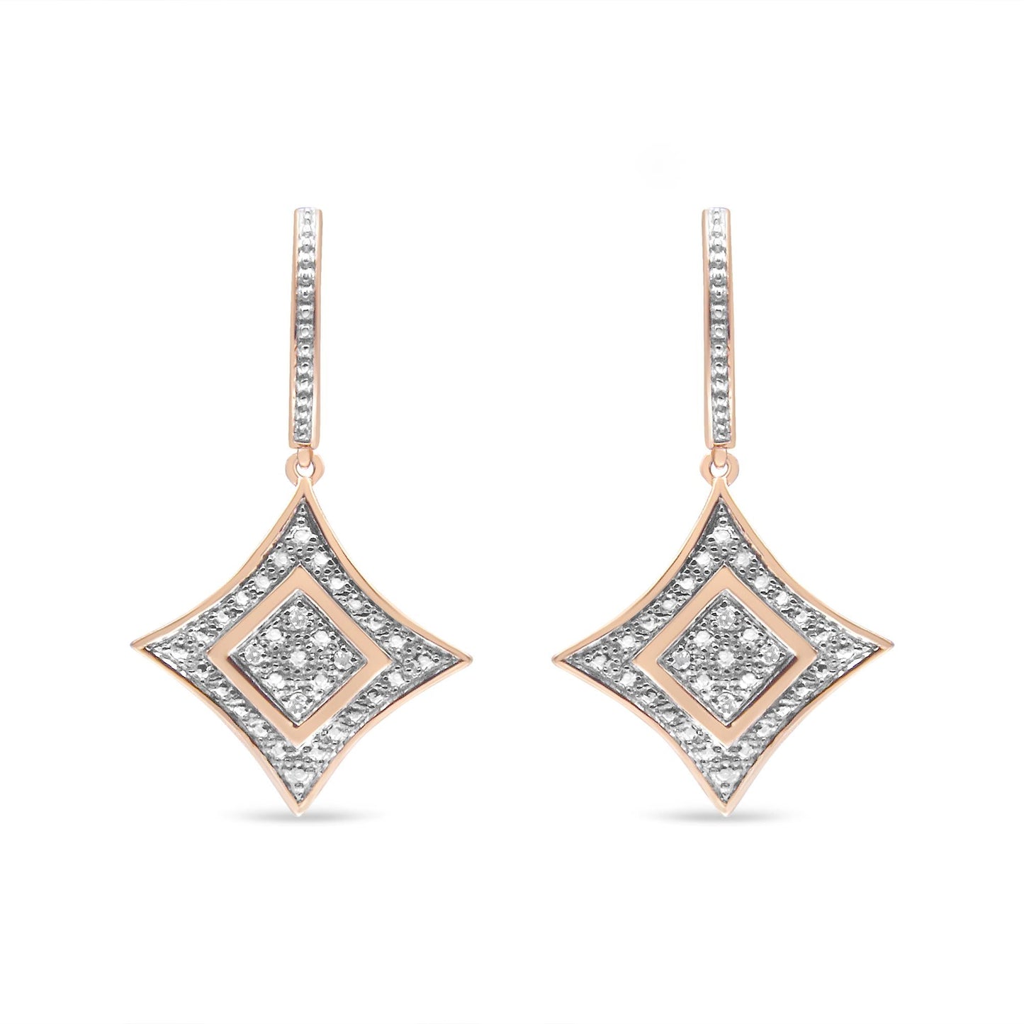 10K Rose Gold Plated Sterling Silver Round Cut Diamond Cushion Dangle Earrings (0.04 cttw, H-I Color, I2-I3 Clarity)-1