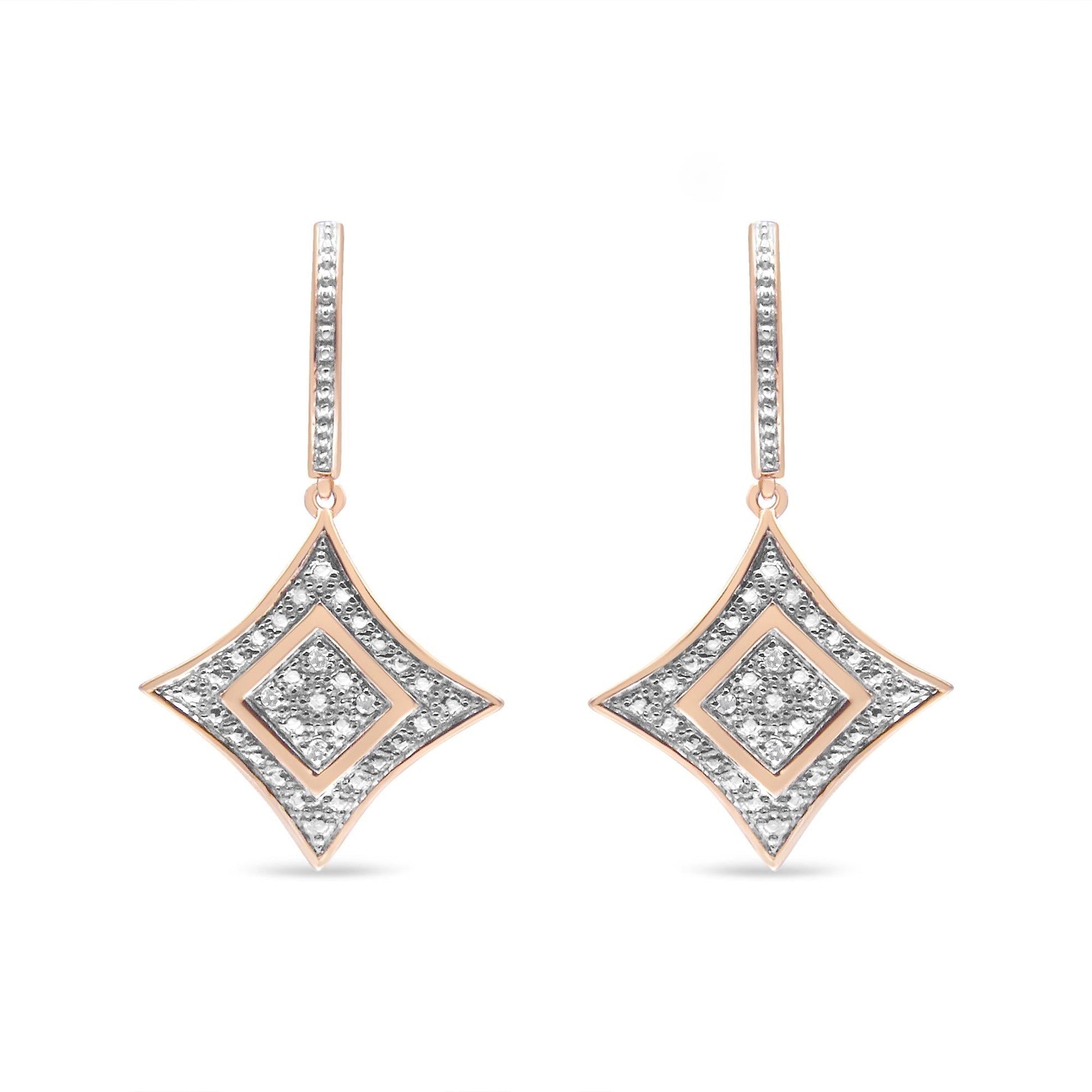 10K Rose Gold Plated Sterling Silver Round Cut Diamond Cushion Dangle Earrings (0.04 cttw, H-I Color, I2-I3 Clarity)-1