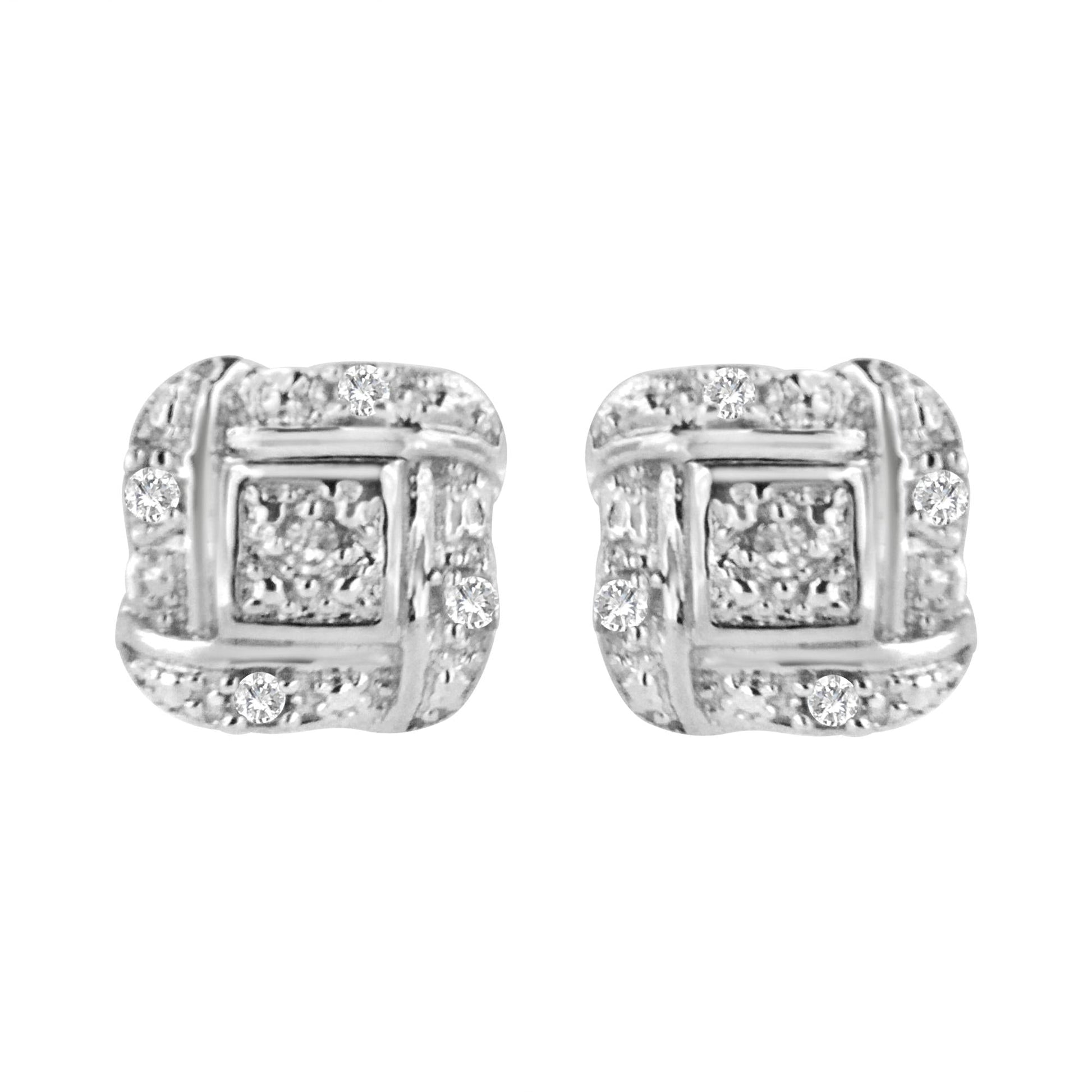 Sterling Silver Round Cut Diamond Square Stud Earrings (0.04 cttw, H-I Color, I2-I3 Clarity)-0