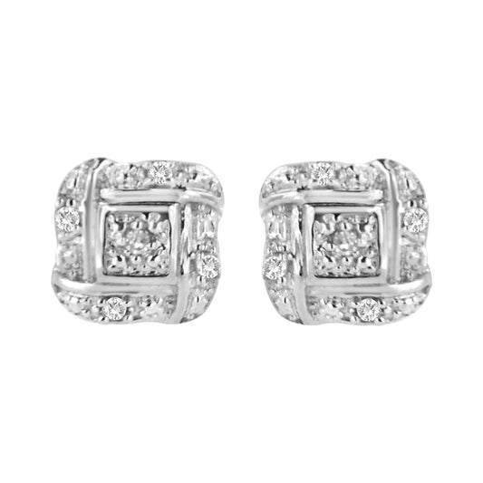 Sterling Silver Round Cut Diamond Square Stud Earrings (0.04 cttw, H-I Color, I2-I3 Clarity)-0