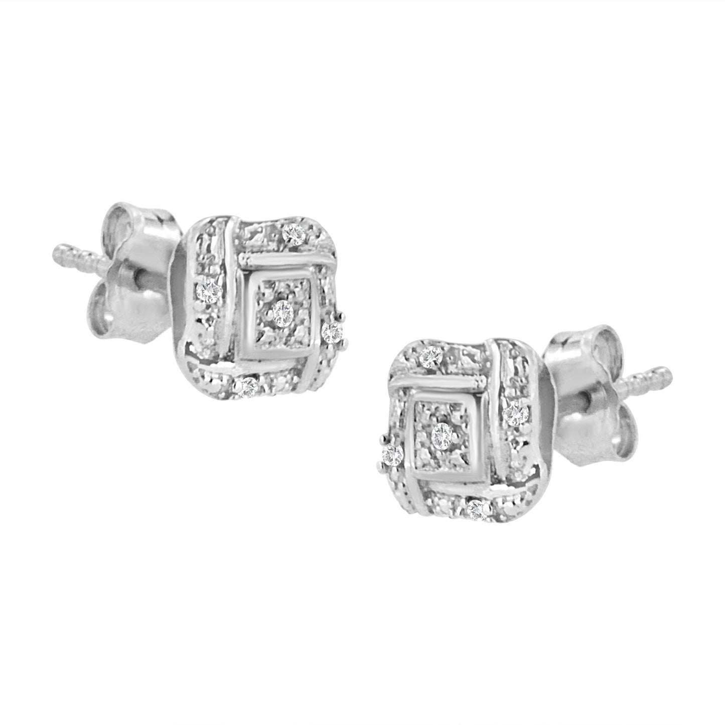 Sterling Silver Round Cut Diamond Square Stud Earrings (0.04 cttw, H-I Color, I2-I3 Clarity)-1