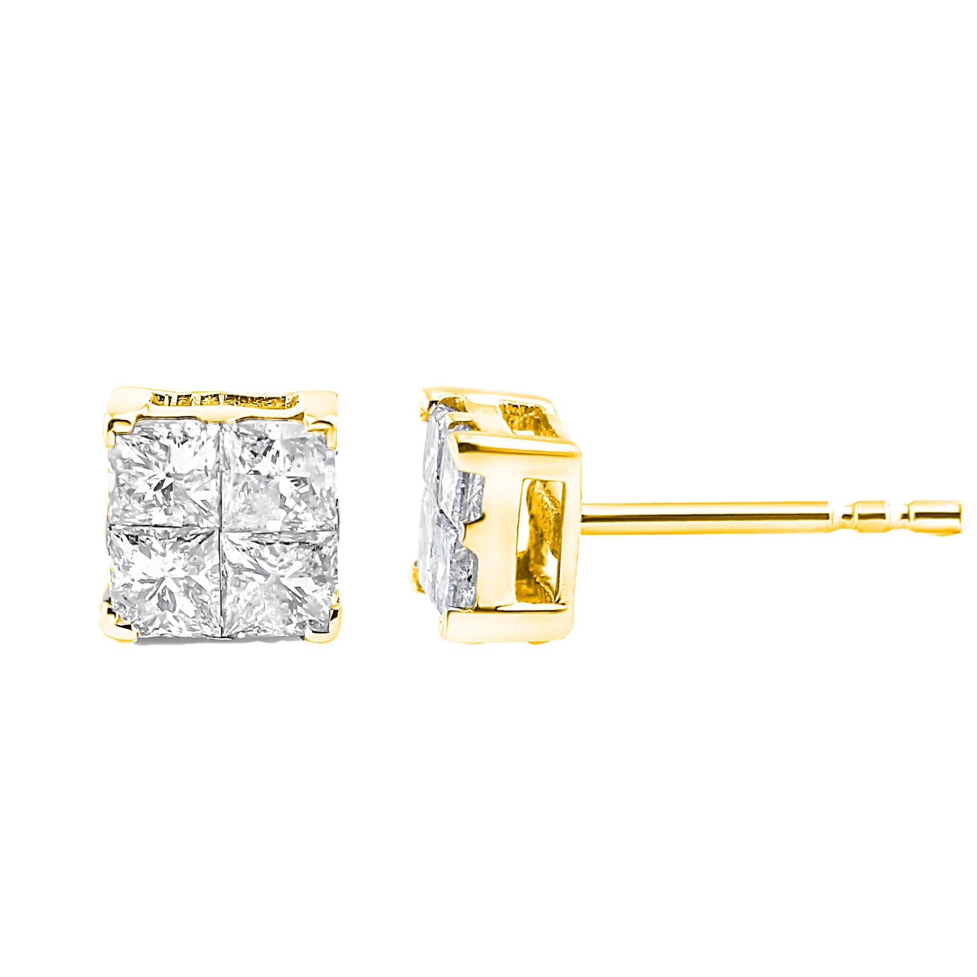 10K Yellow Gold Plated .925 Sterling Silver 1.0 Cttw Princess-Cut Diamond Composite Multi Stone Stud Earrings (J-K Color, SI2-I1 Clarity)-3