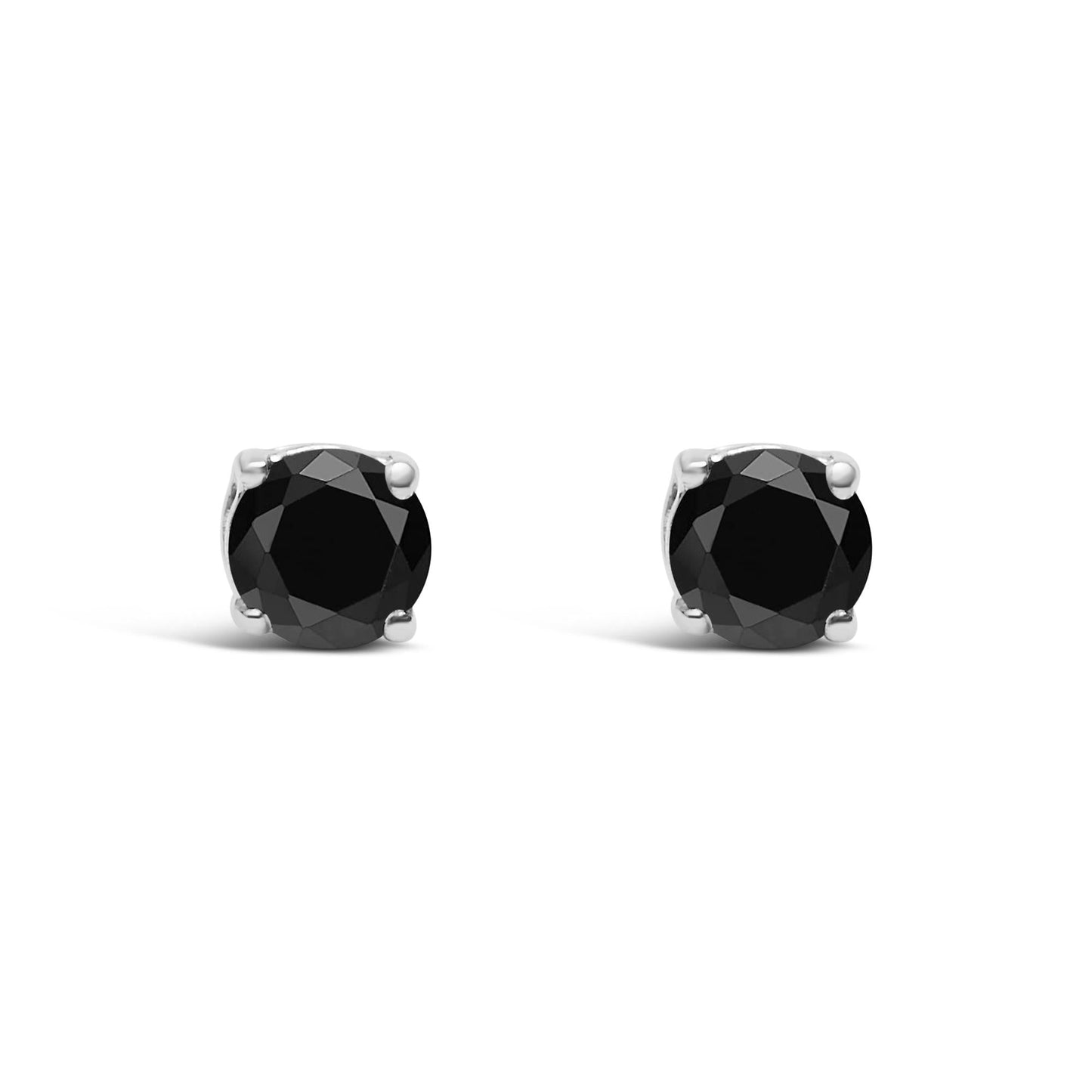.925 Sterling Silver Black Diamond Solitaire Stud Earrings-3