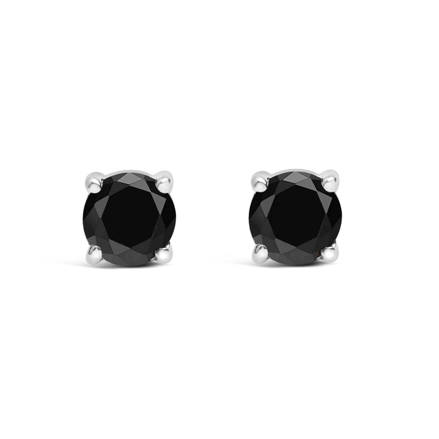 .925 Sterling Silver Black Diamond Solitaire Stud Earrings-0