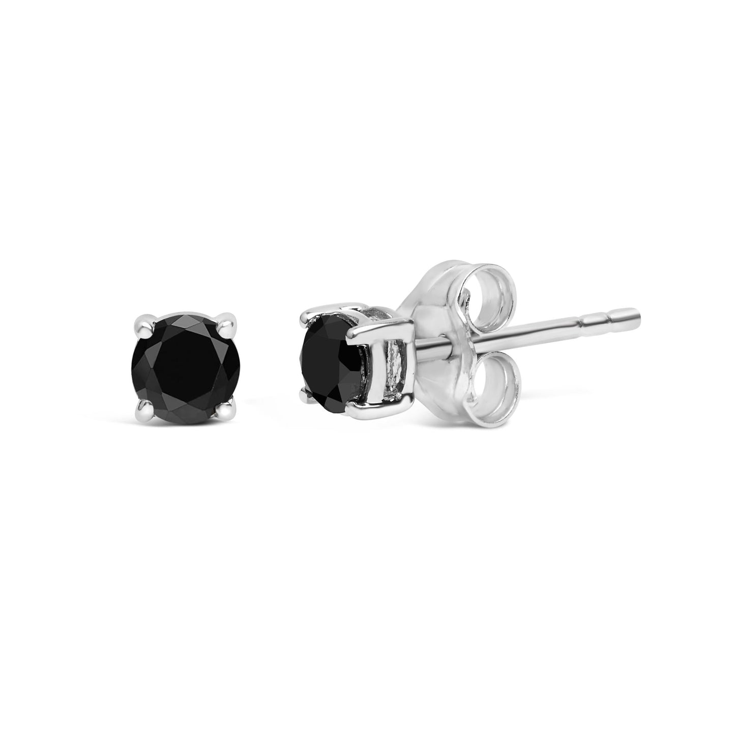 .925 Sterling Silver Black Diamond Solitaire Stud Earrings-4