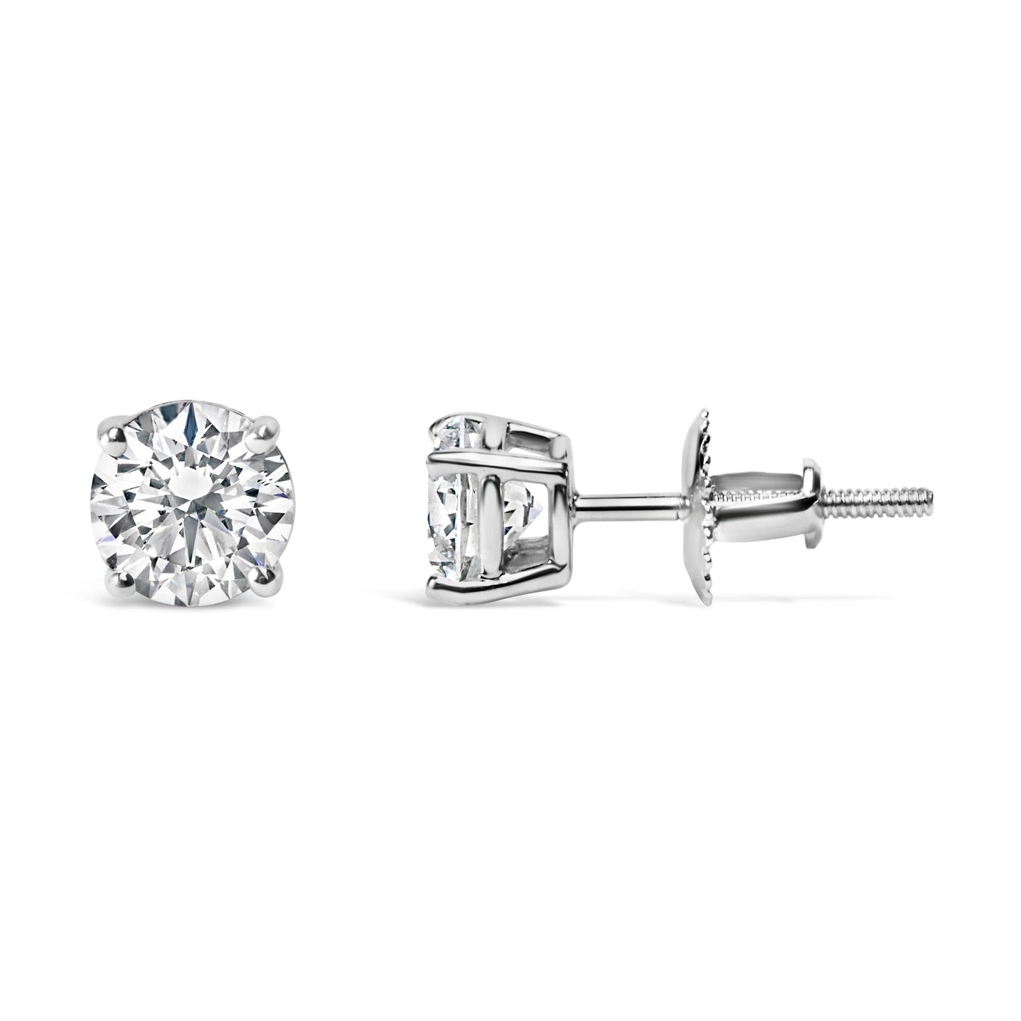 14K White Gold 1 1/2 Cttw Lab Grown Diamond Solitaire Stud Earrings with Screwbacks (F-G Color, VS2-SI1 Clarity)-3