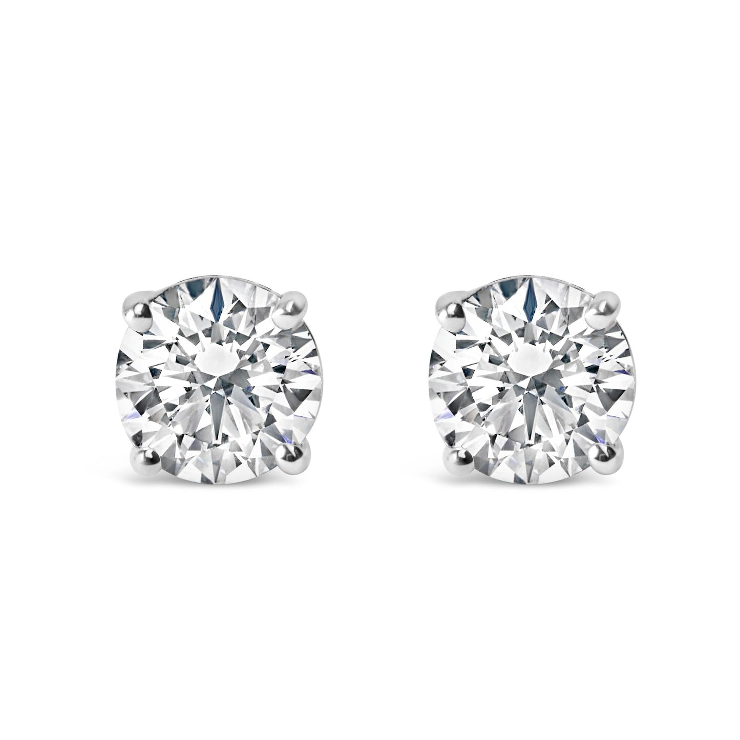 .925 Sterling Silver Round Brilliant Cut Lab Grown Diamond 4-Prong Classic Solitaire Stud Earrings-0