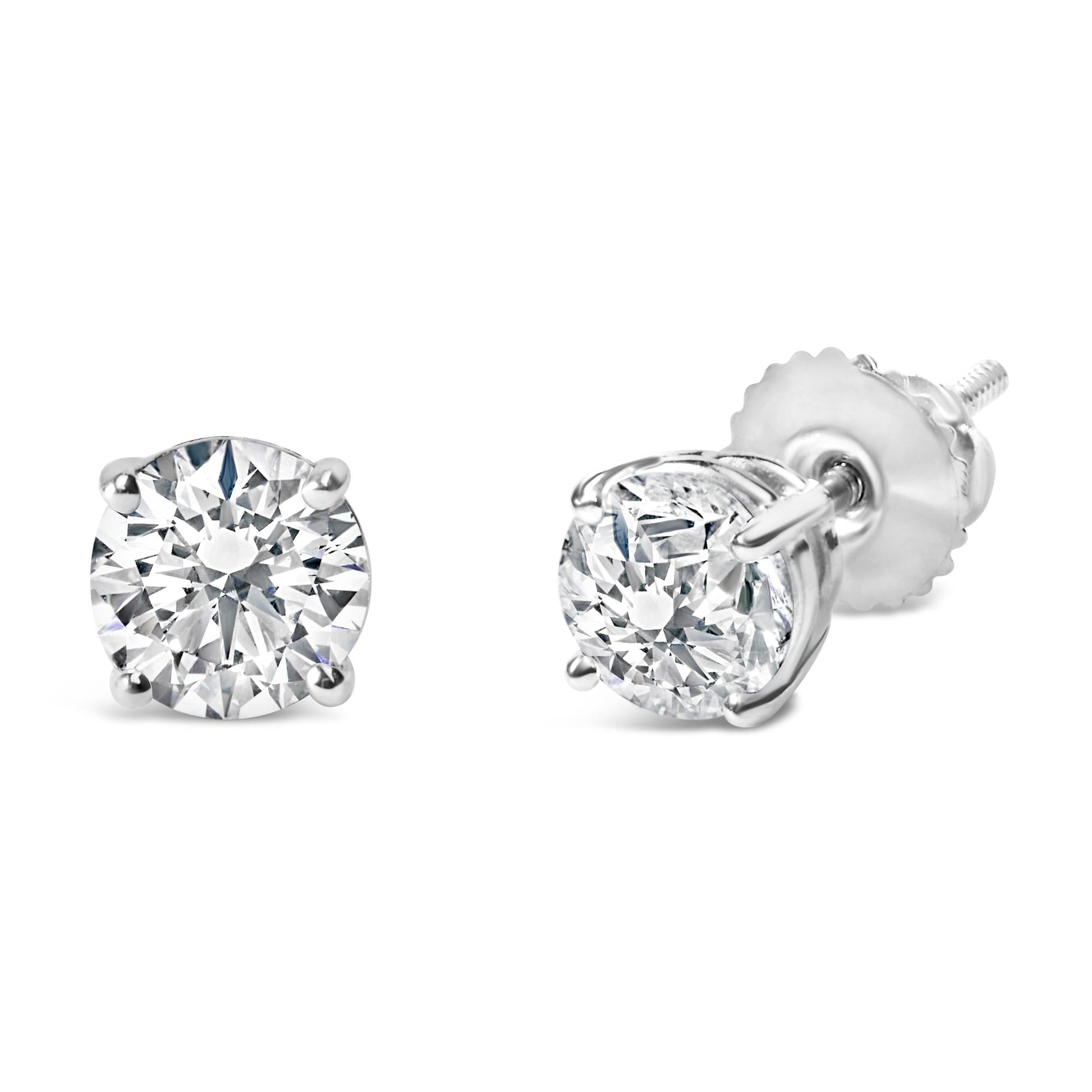 .925 Sterling Silver Round Brilliant Cut Lab Grown Diamond 4-Prong Classic Solitaire Stud Earrings-2