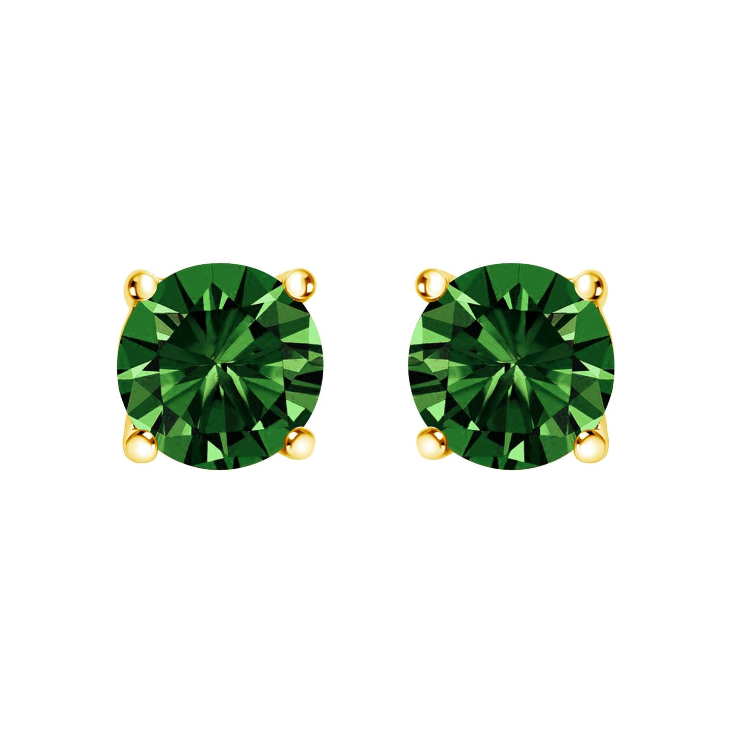 14K Gold Lab Grown Green Diamond Classic Solitaire Stud Earrings-2