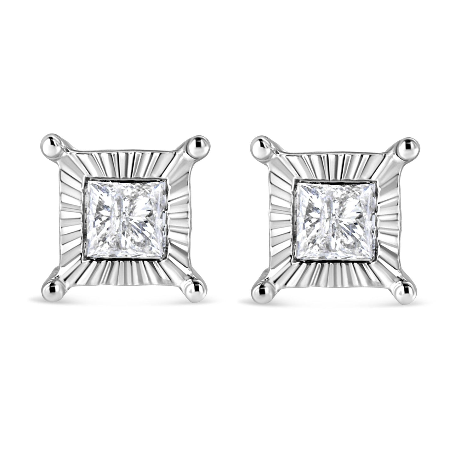 .925 Sterling Silver Miracle Set Princess-cut Diamond Solitaire Stud Earrings (H-I Color, I2-I3 Clarity)-3