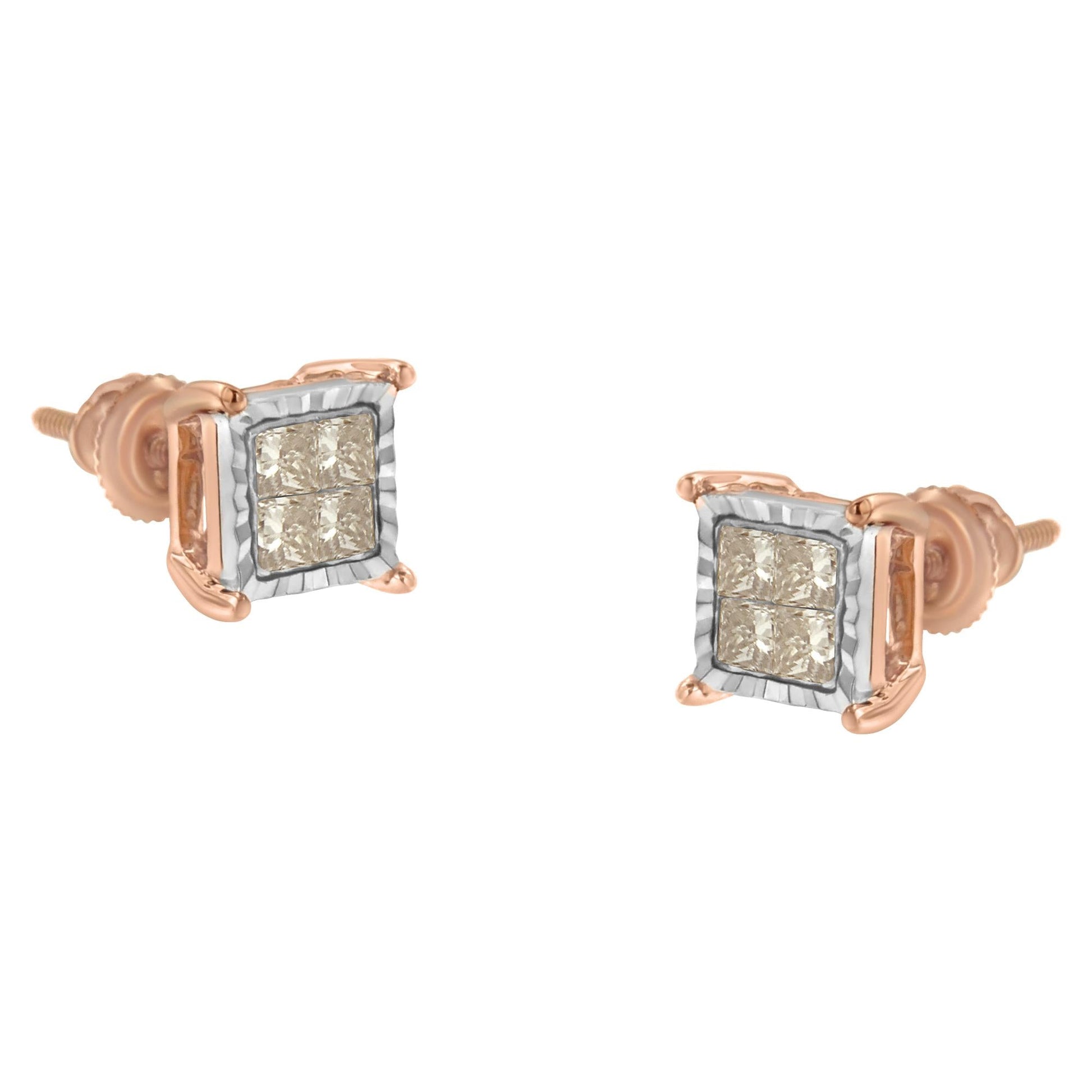 10K Two-Toned Princess-Cut Composite Diamond Stud Earrings (1/2 cttw, J-K Color, I1-I2 Clarity)-0