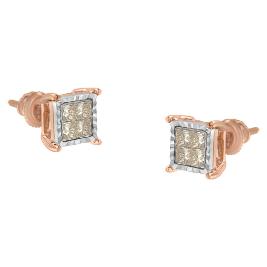 10K Two-Toned Princess-Cut Composite Diamond Stud Earrings (1/2 cttw, J-K Color, I1-I2 Clarity)-0