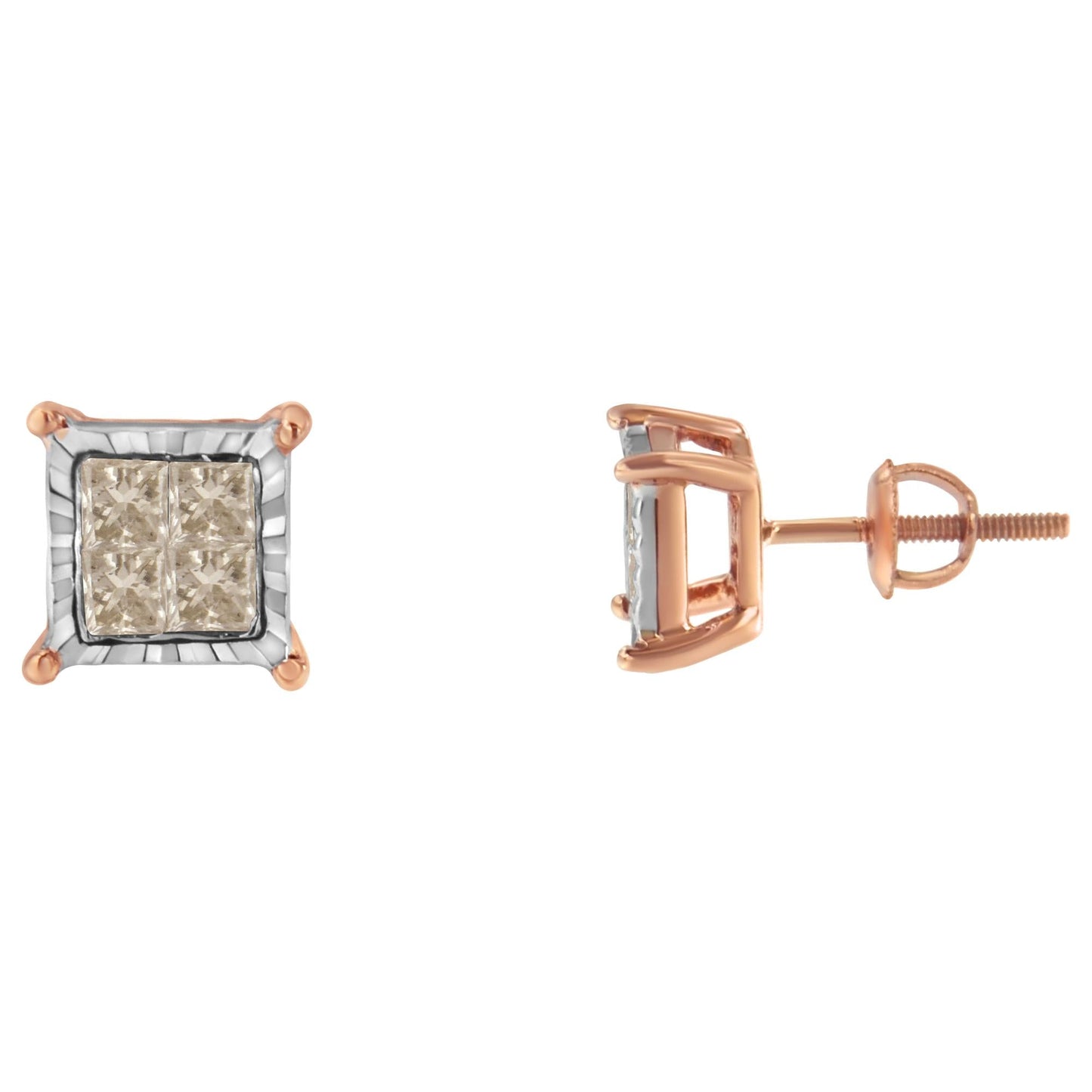 10K Two-Toned Princess-Cut Composite Diamond Stud Earrings (1/2 cttw, J-K Color, I1-I2 Clarity)-1