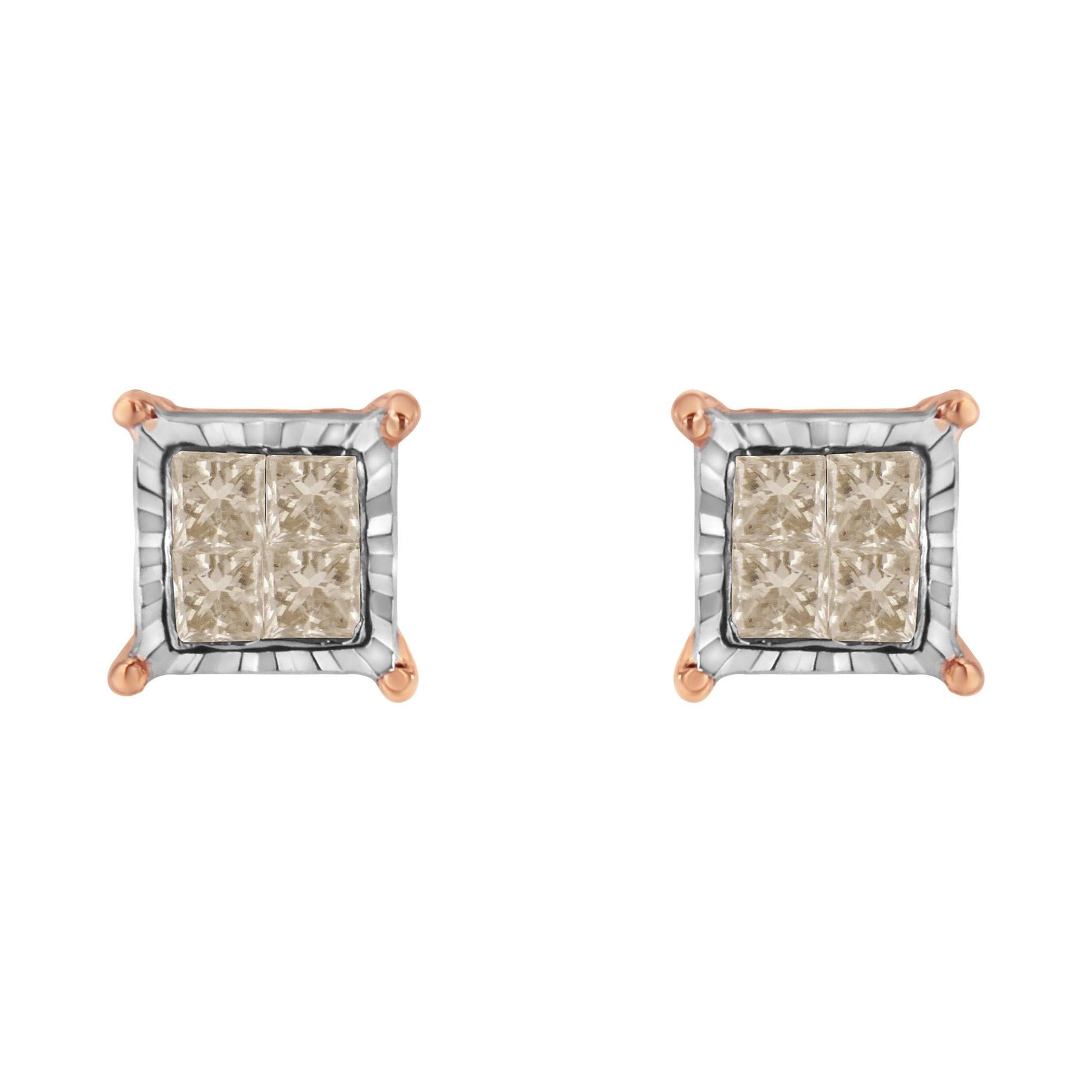 10K Two-Toned Princess-Cut Composite Diamond Stud Earrings (1/2 cttw, J-K Color, I1-I2 Clarity)-3