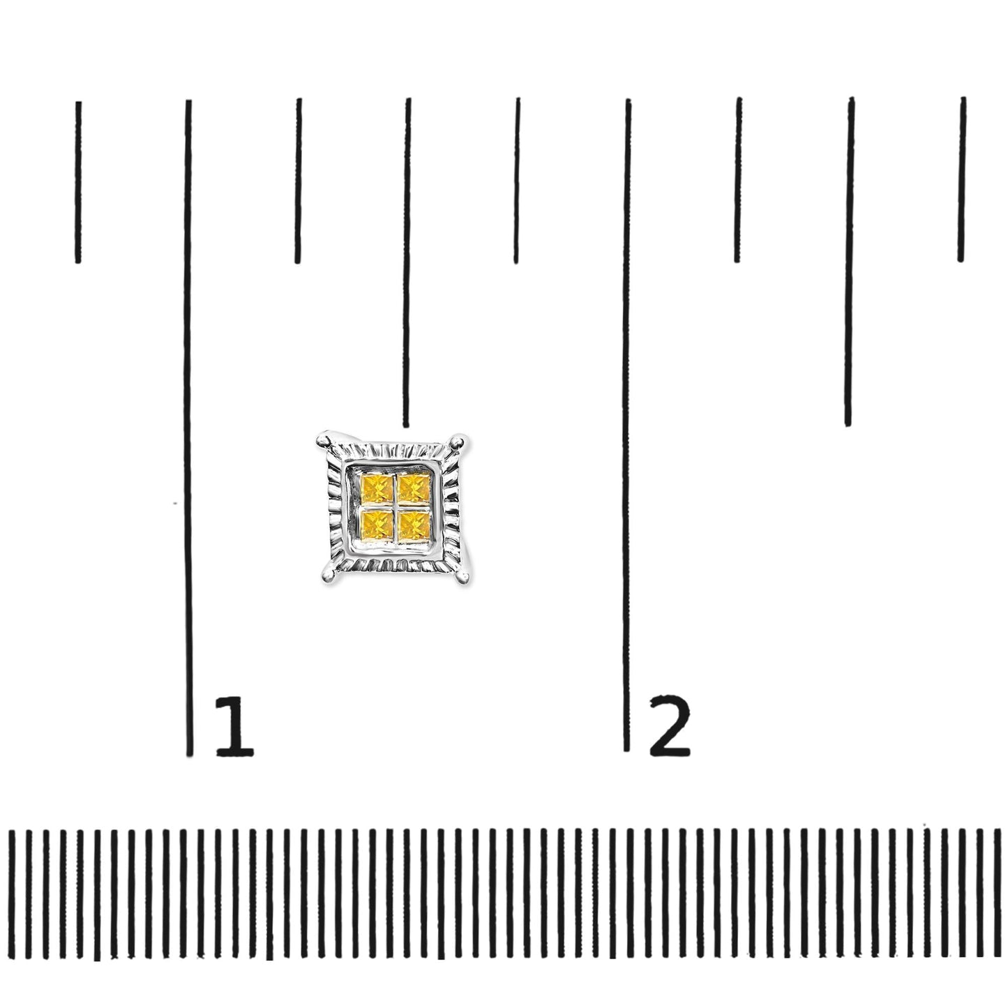 .925 Sterling Silver 1/2 Cttw Yellow Princess Diamond Quad Stud Earring-4