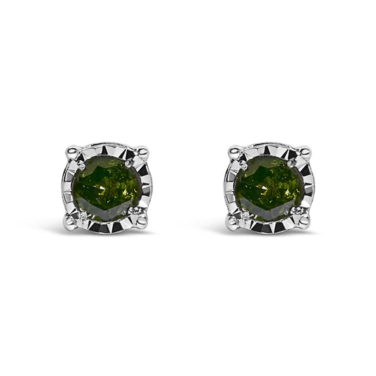 Sterling Silver Rose Cut Treated Green Diamond Solitaire Stud Earrings (0.25 cttw, Green Color, I2-I3 Clarity)-0