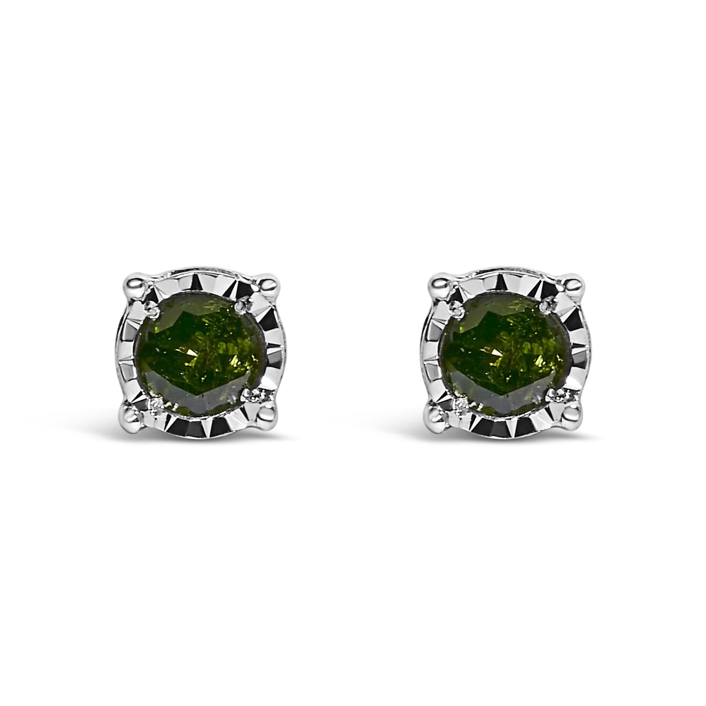 Sterling Silver Rose Cut Treated Green Diamond Solitaire Stud Earrings (0.25 cttw, Green Color, I2-I3 Clarity)-0