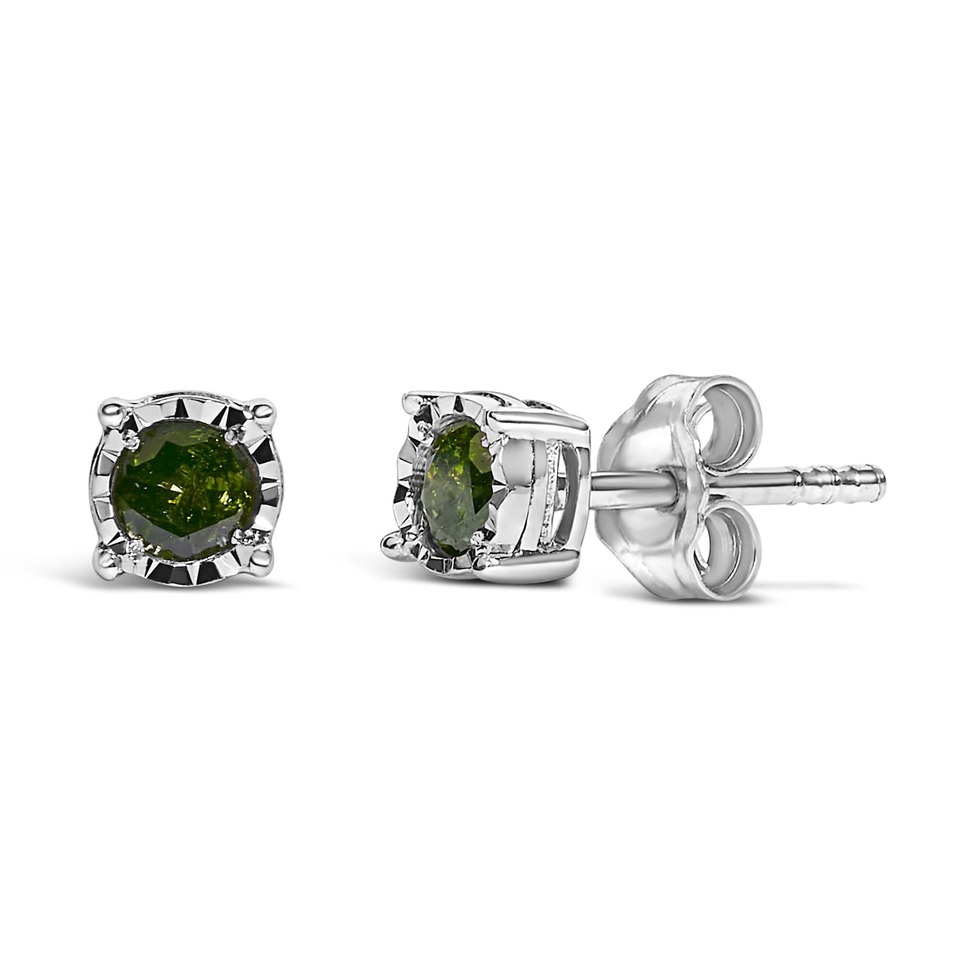 Sterling Silver Rose Cut Treated Green Diamond Solitaire Stud Earrings (0.25 cttw, Green Color, I2-I3 Clarity)-1