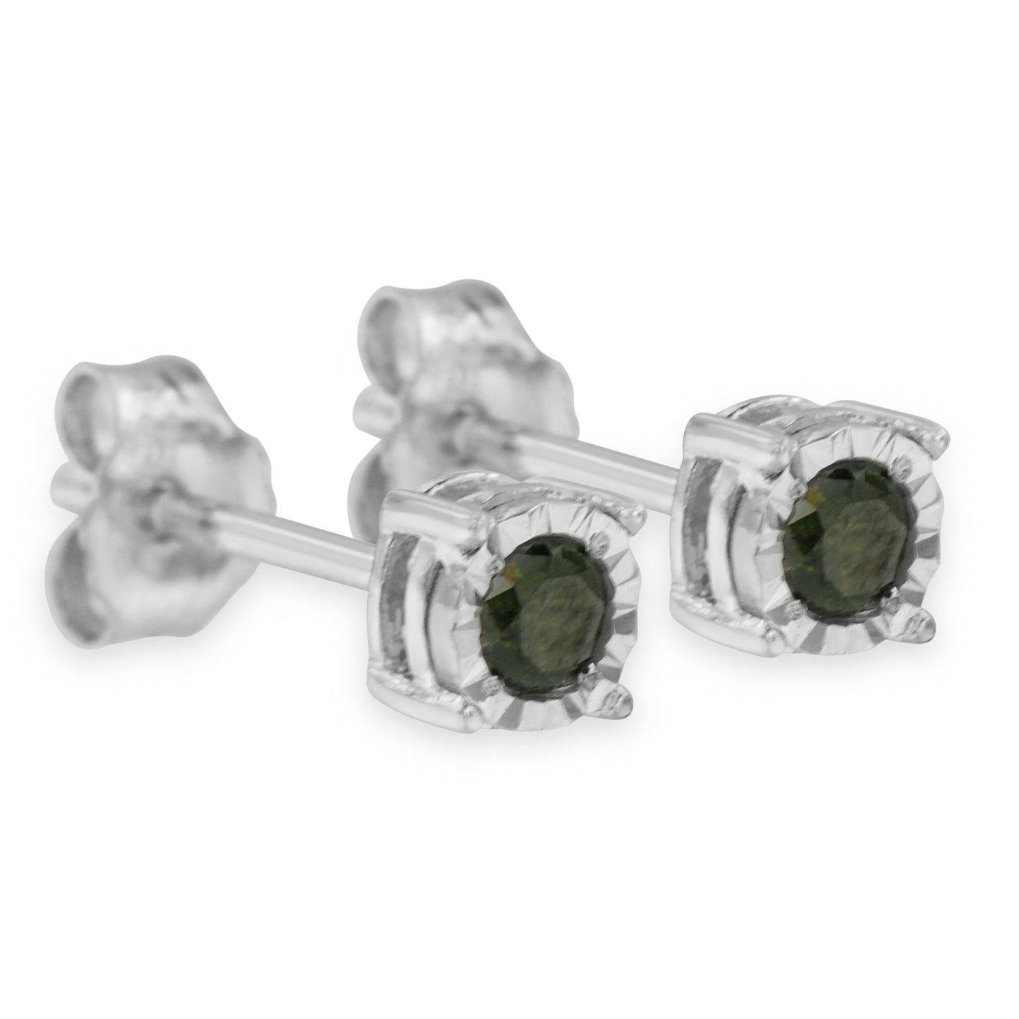 Sterling Silver Rose Cut Treated Green Diamond Solitaire Stud Earrings (0.25 cttw, Green Color, I2-I3 Clarity)-4