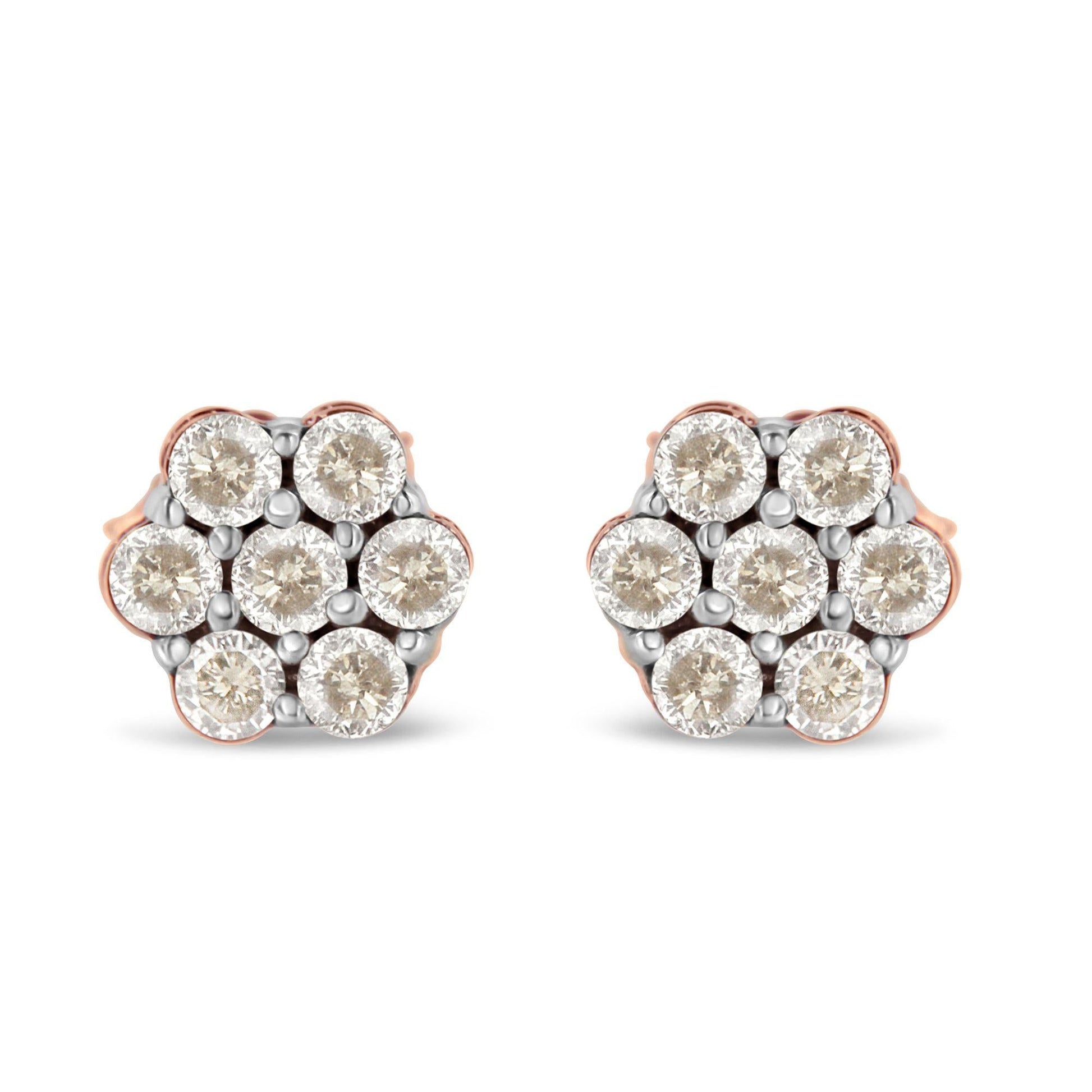 10K Rose Gold Diamond Floral Stud Earrings (0.5 cttw, J-K Color, I1-I2 Clarity)-0