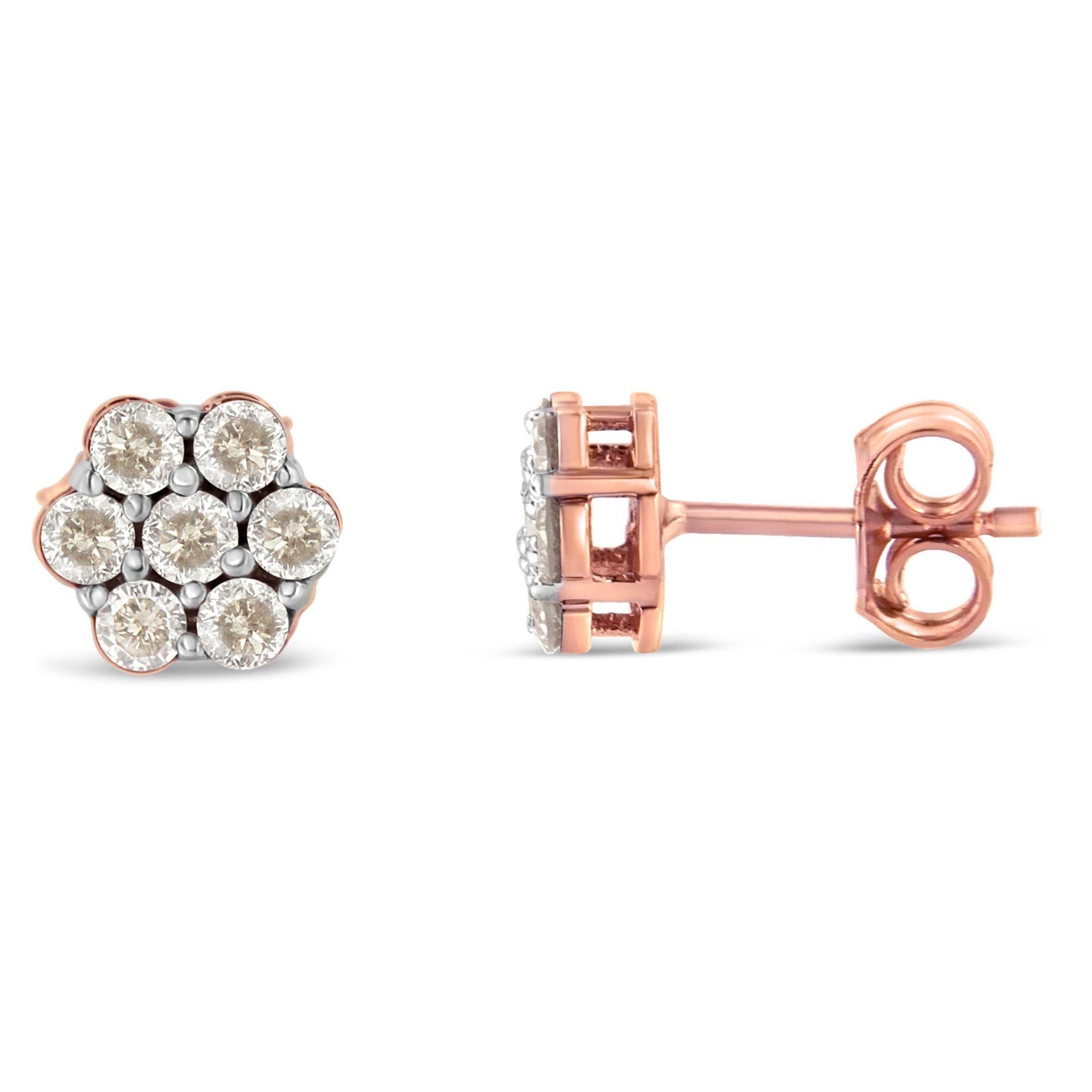 10K Rose Gold Diamond Floral Stud Earrings (0.5 cttw, J-K Color, I1-I2 Clarity)-1