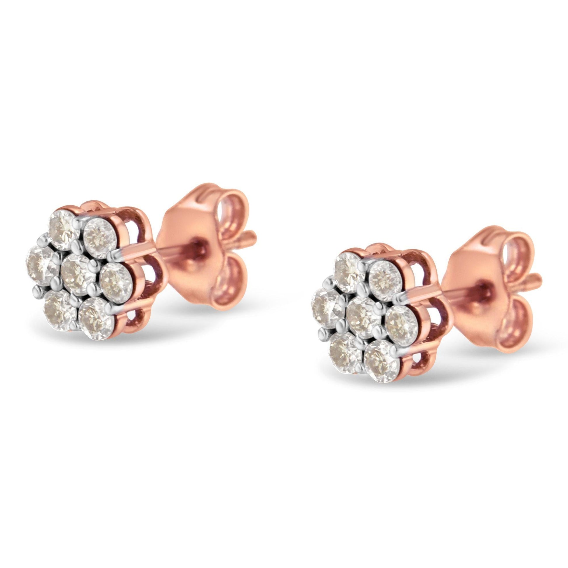 10K Rose Gold Diamond Floral Stud Earrings (0.5 cttw, J-K Color, I1-I2 Clarity)-2