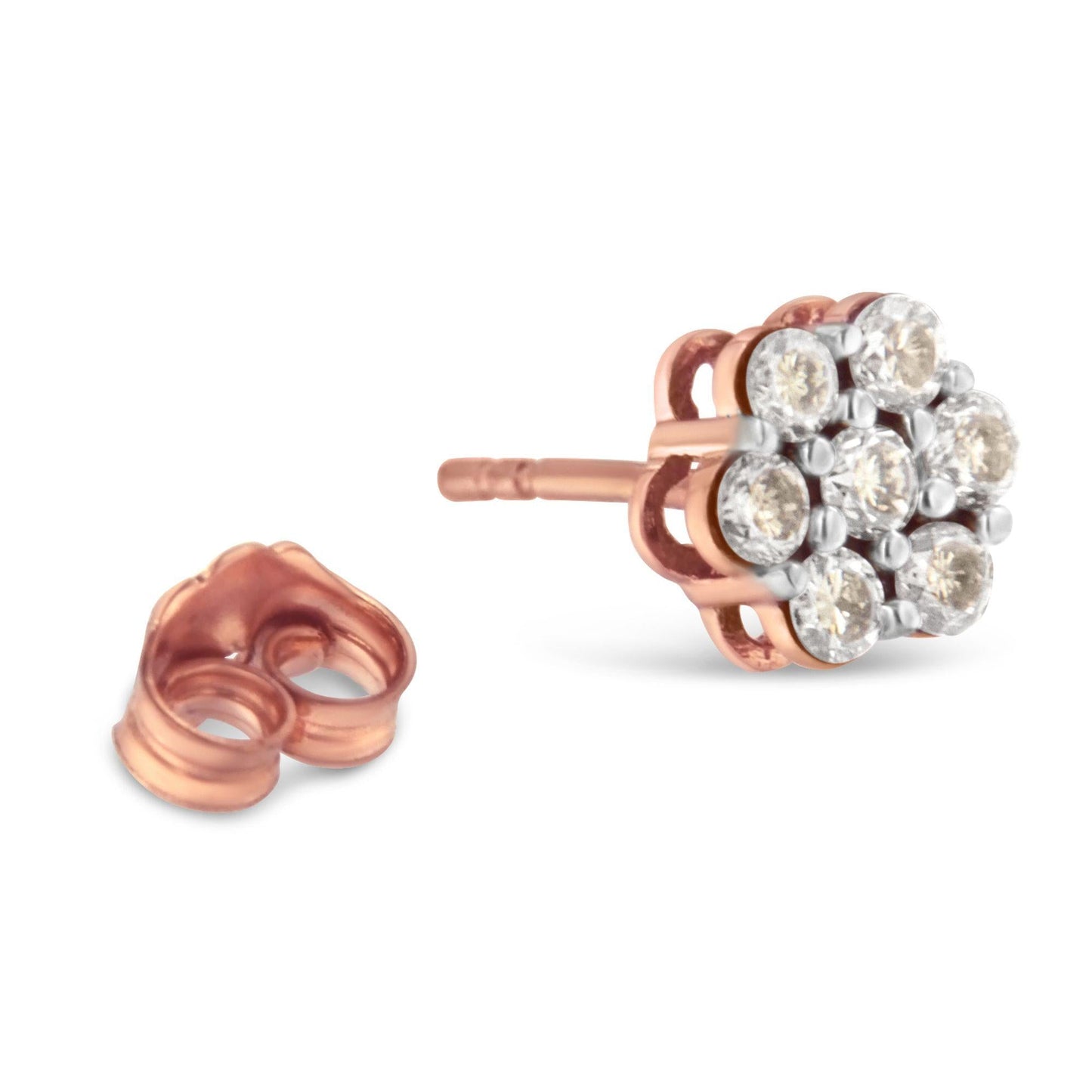 10K Rose Gold Diamond Floral Stud Earrings (0.5 cttw, J-K Color, I1-I2 Clarity)-3