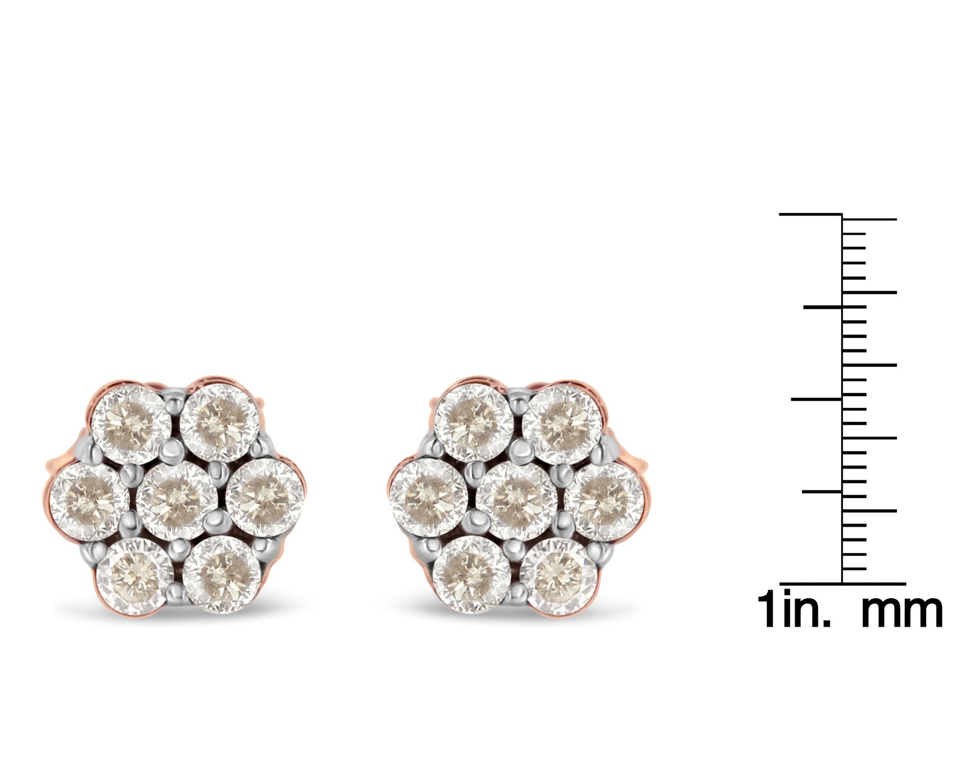 10K Rose Gold Diamond Floral Stud Earrings (0.5 cttw, J-K Color, I1-I2 Clarity)-4