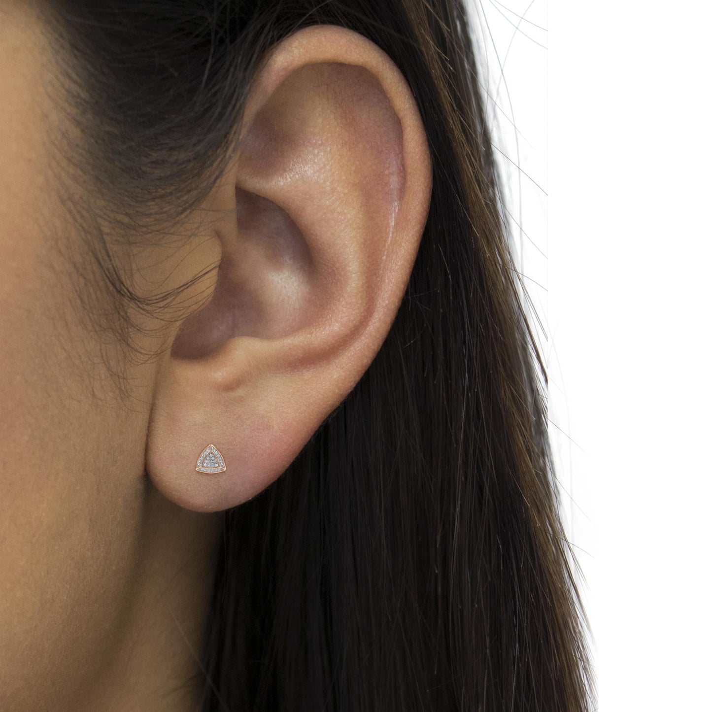 14K Rose Gold over .925 Sterling Silver Diamond-Accented Trillion Shaped 4-Stone Halo-Style Stud Earrings (H-I Color, I2-I3 Clarity)-2