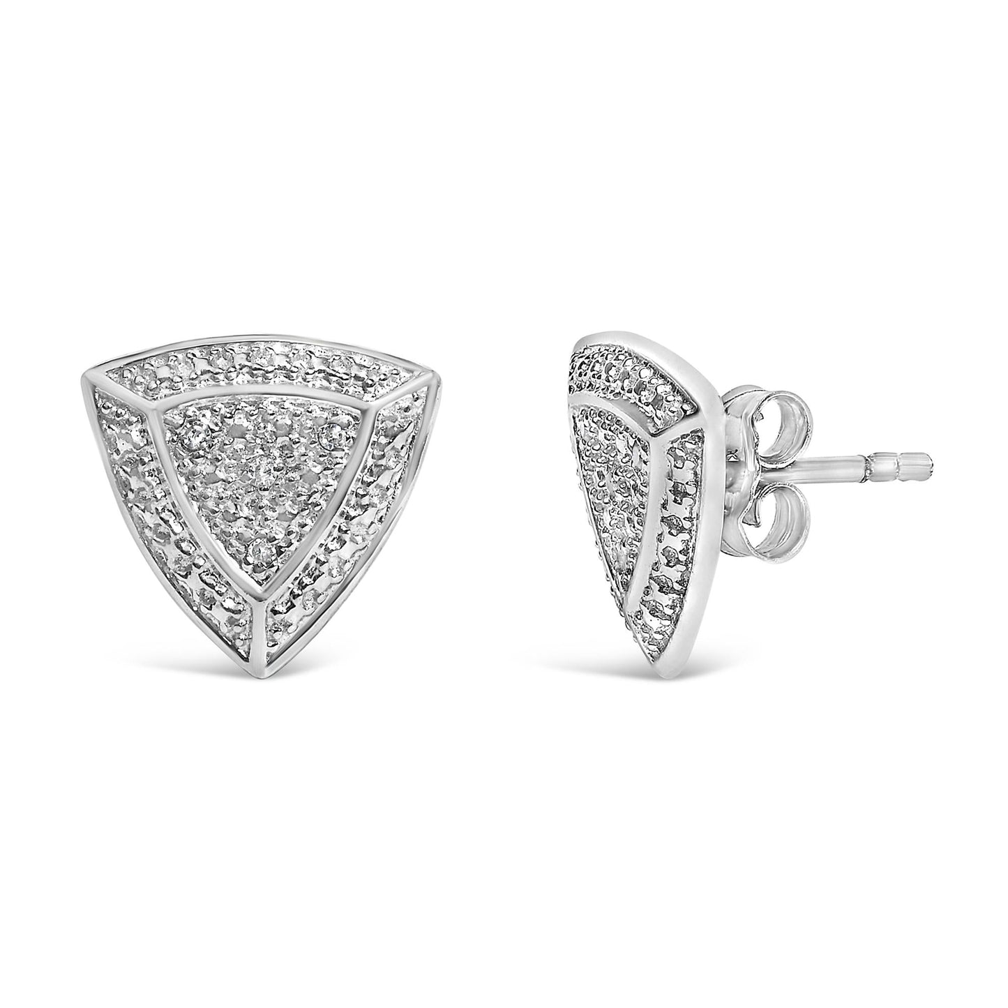 .925 Sterling Silver Diamond-Accented Trillion Shaped 4-Stone Halo-Style Stud Earrings (H-I Color, I2-I3 Clarity)-4