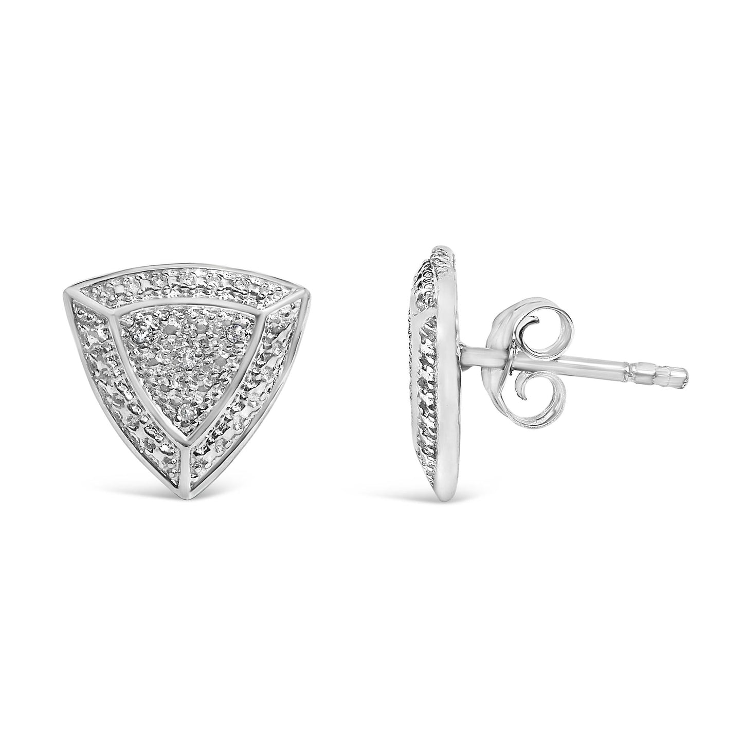 .925 Sterling Silver Diamond-Accented Trillion Shaped 4-Stone Halo-Style Stud Earrings (H-I Color, I2-I3 Clarity)-3