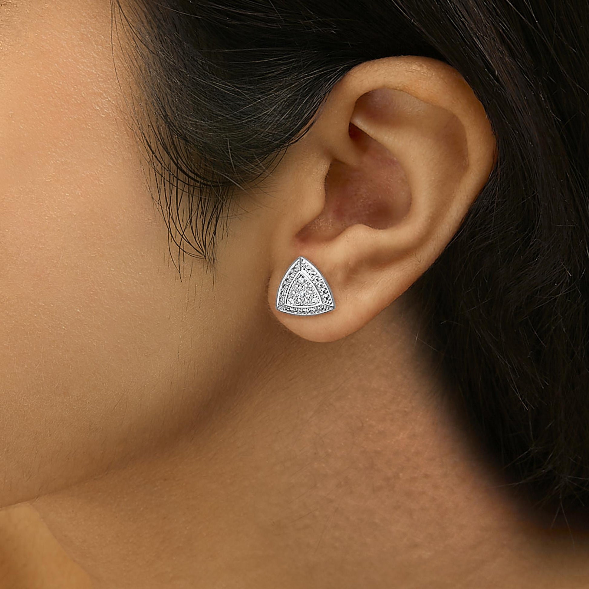 .925 Sterling Silver Diamond-Accented Trillion Shaped 4-Stone Halo-Style Stud Earrings (H-I Color, I2-I3 Clarity)-2